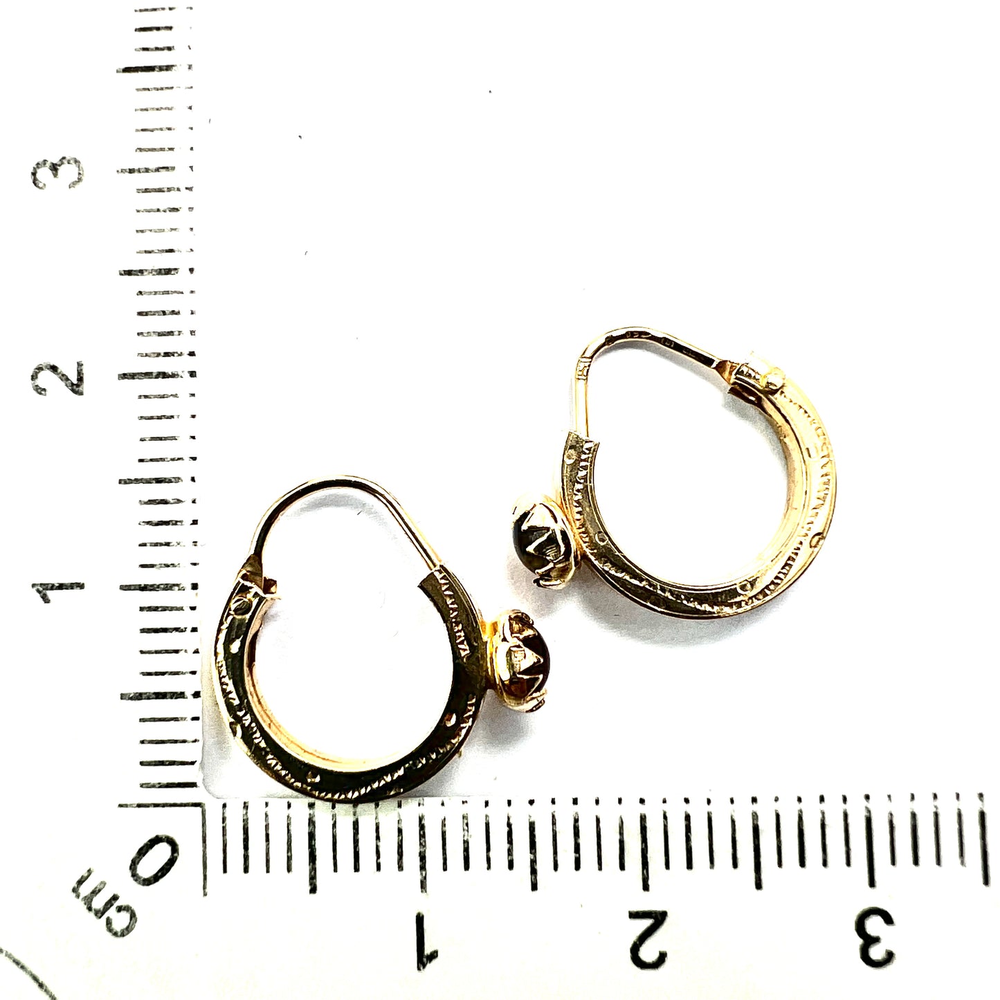 Vintage 18CT Gold Red Paste Hoop Earrings
