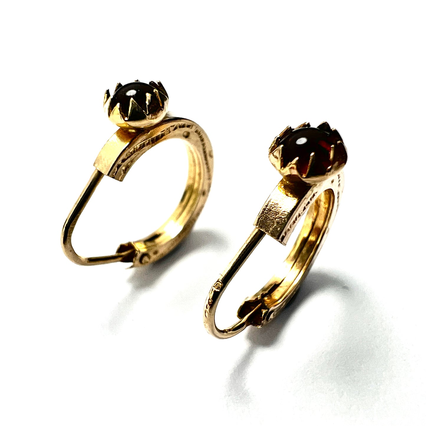 Vintage 18CT Gold Red Paste Hoop Earrings