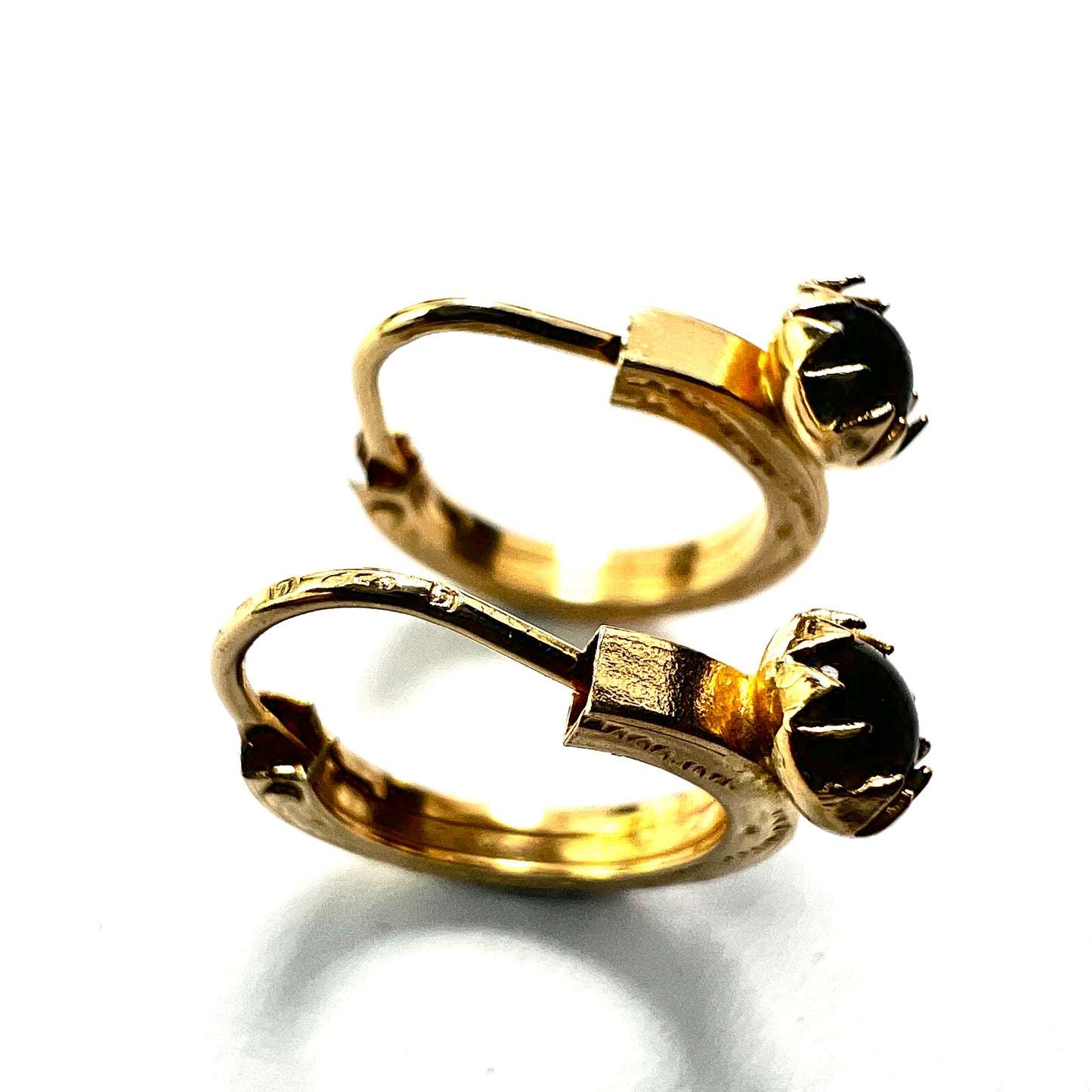 Vintage 18CT Gold Red Paste Hoop Earrings
