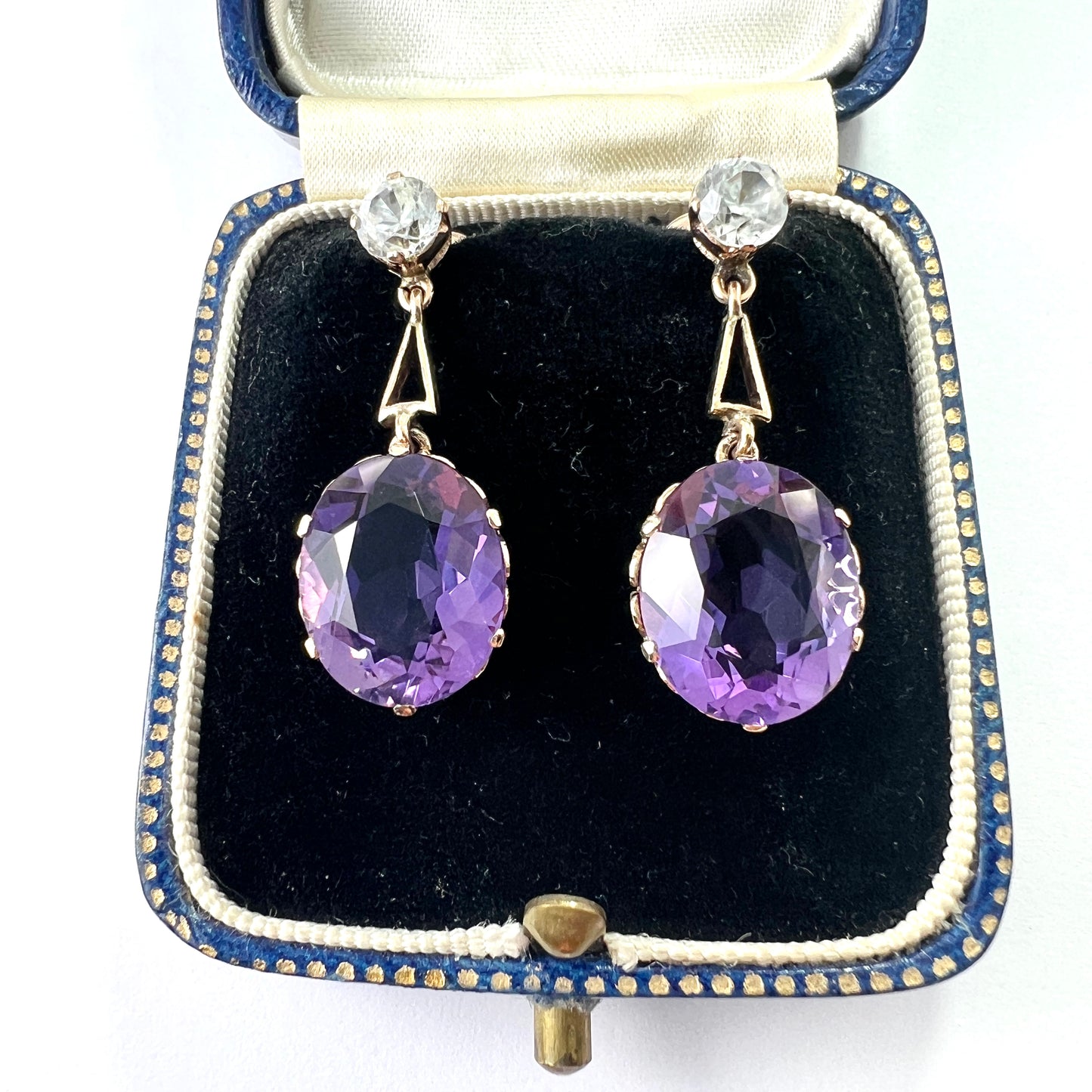 Antique Amethyst and Zircon 9CT Gold Drop Earrings