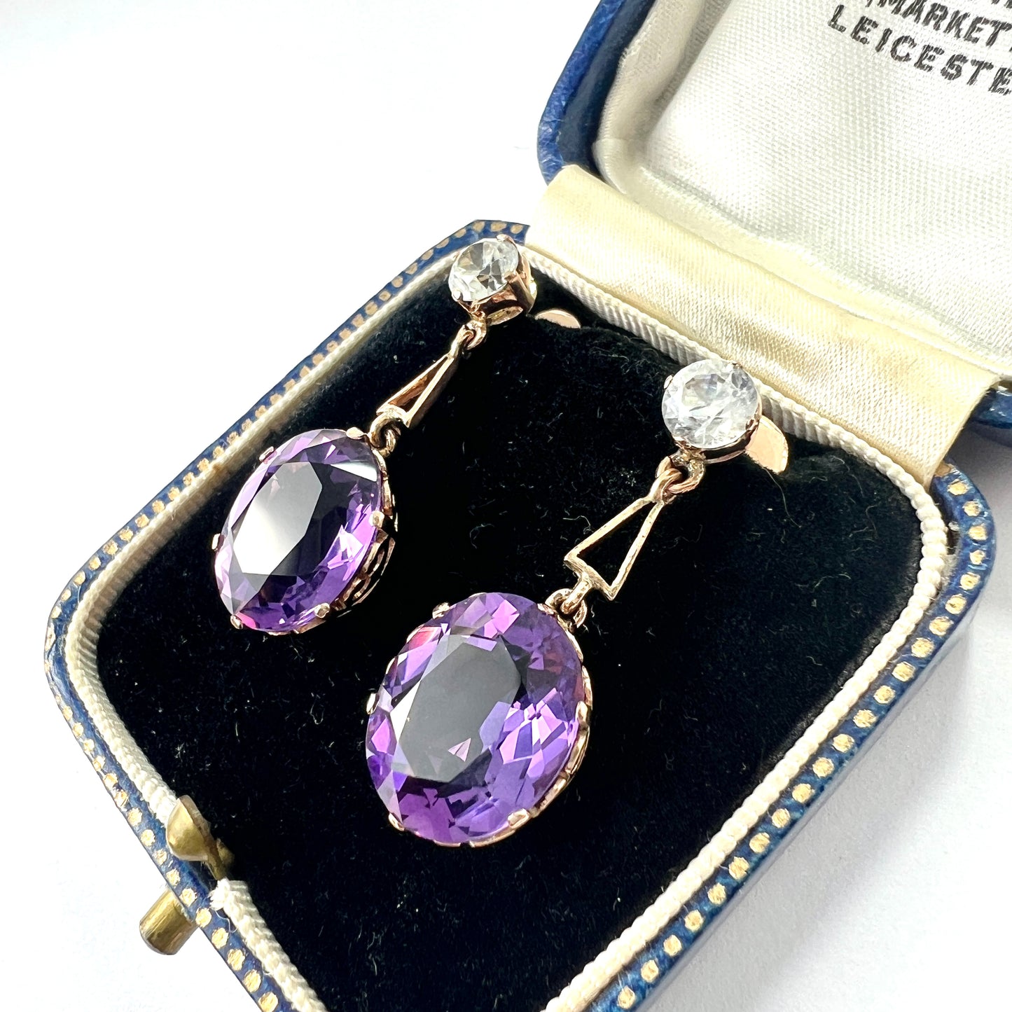 Antique Amethyst and Zircon 9CT Gold Drop Earrings