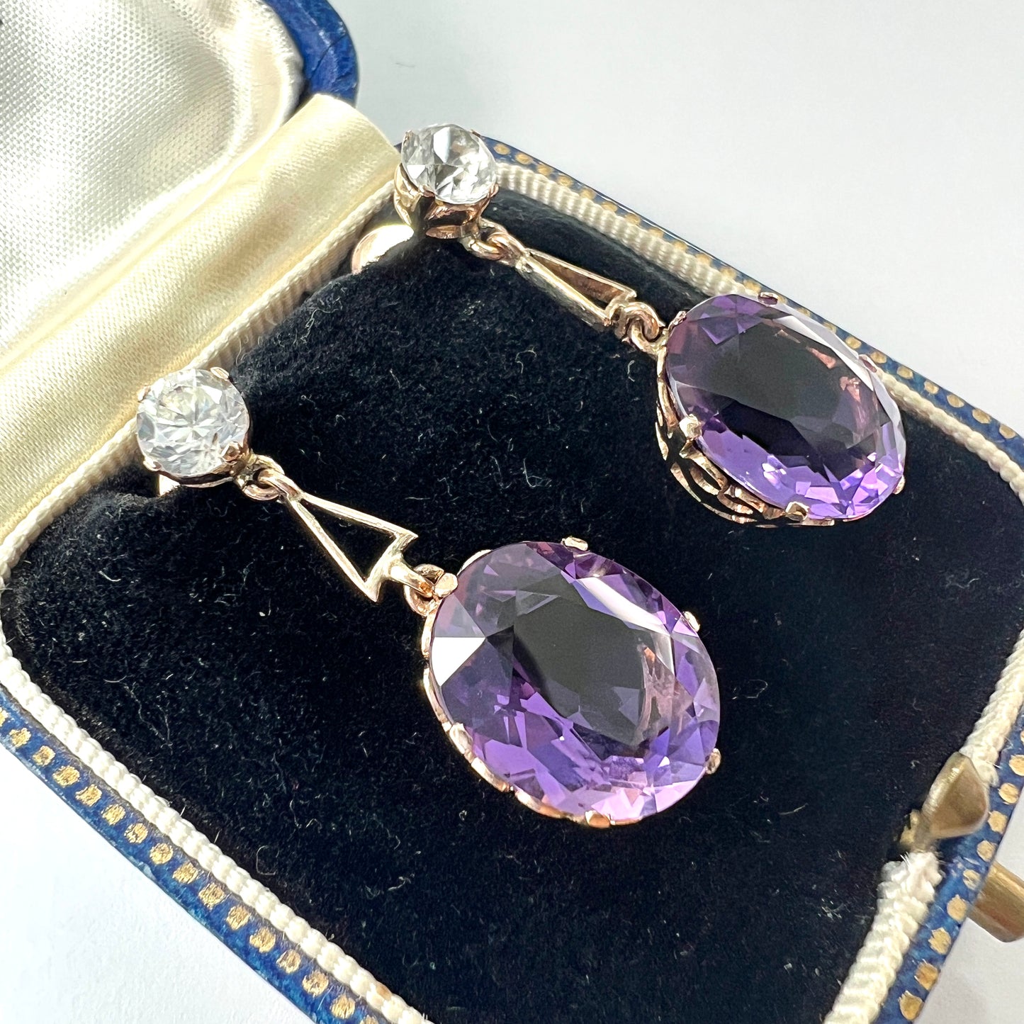 Antique Amethyst and Zircon 9CT Gold Drop Earrings