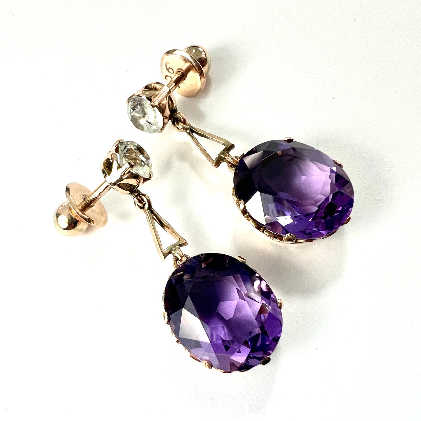 Antique Amethyst and Zircon 9CT Gold Drop Earrings