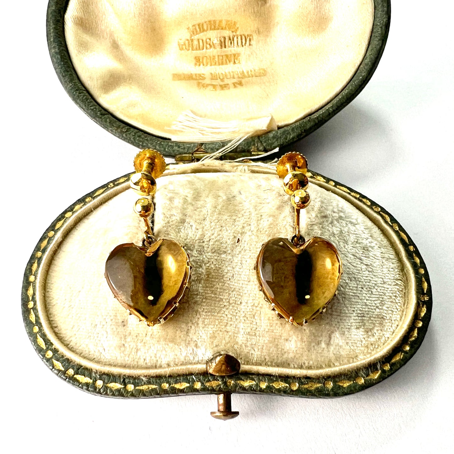 Victorian 9CT Gold Citrine Heart Screwback Earrings