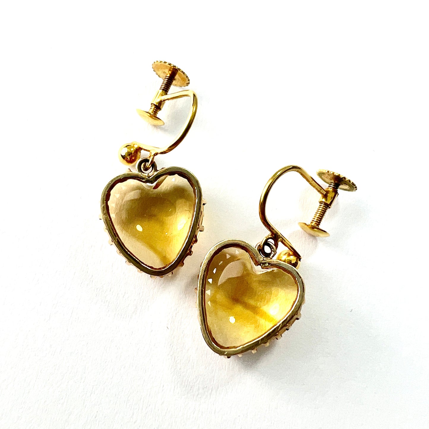 Victorian 9CT Gold Citrine Heart Screwback Earrings