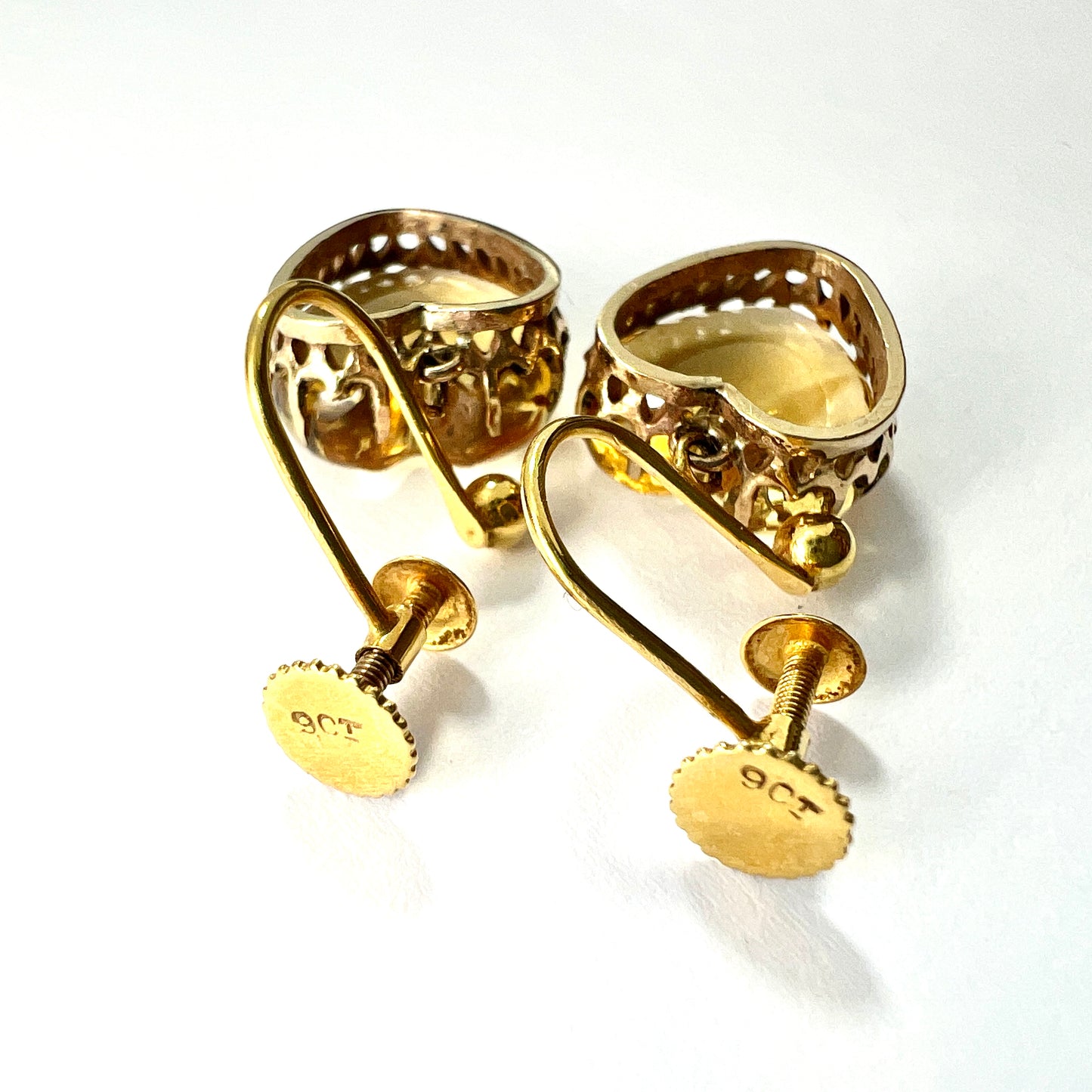 Victorian 9CT Gold Citrine Heart Screwback Earrings