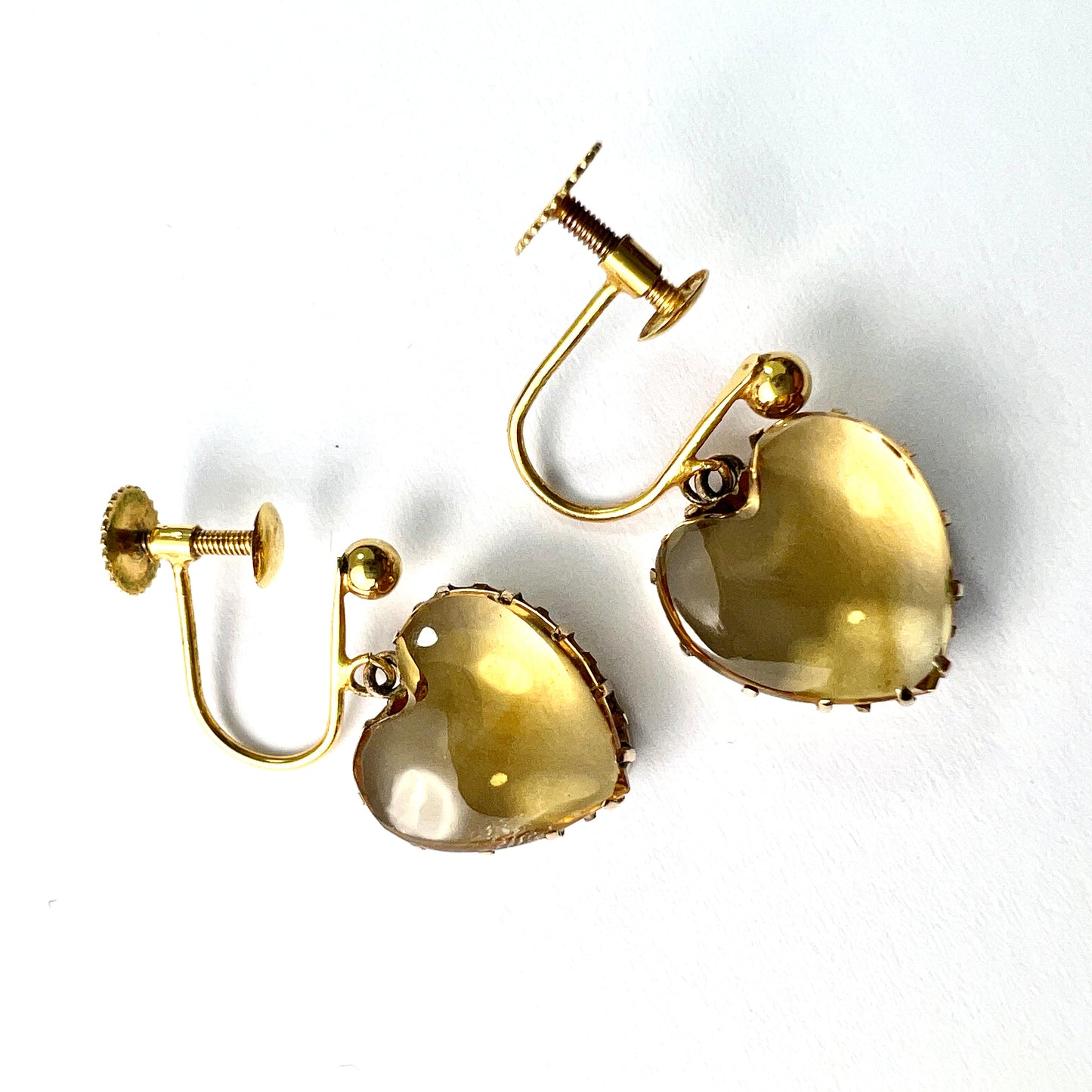Victorian 9CT Gold Citrine Heart Screwback Earrings