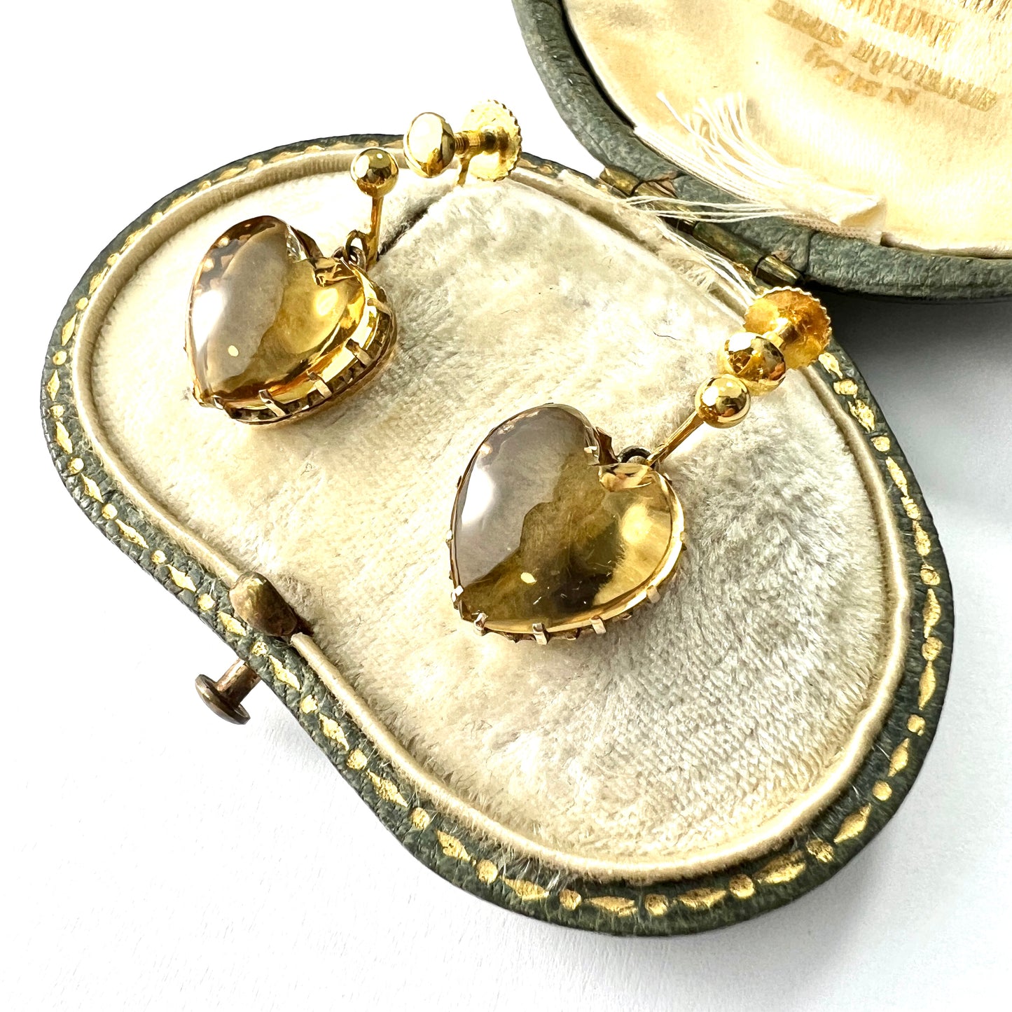 Victorian 9CT Gold Citrine Heart Screwback Earrings