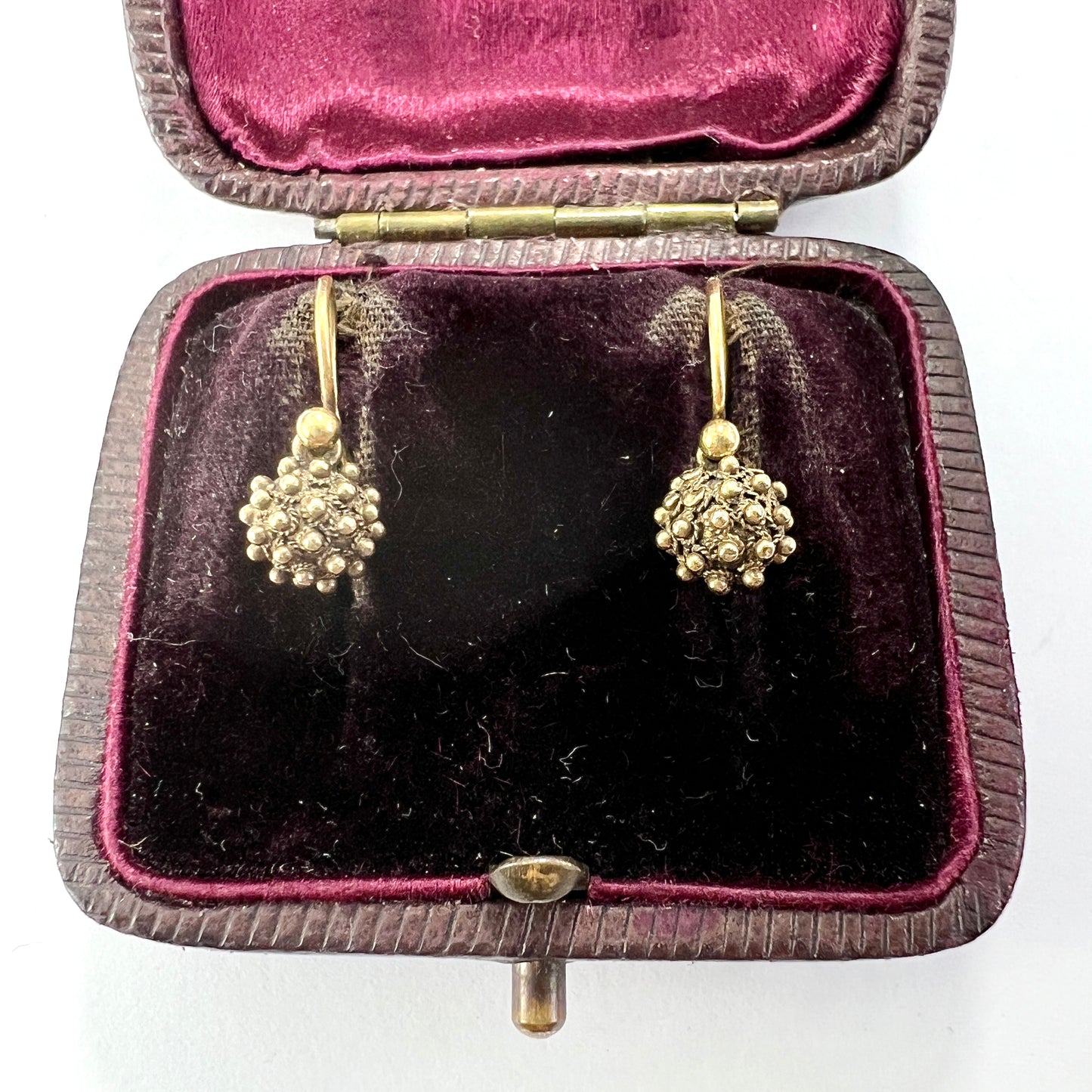 Tiny Victorian Cannetille Ball Earrings in 9CT Gold