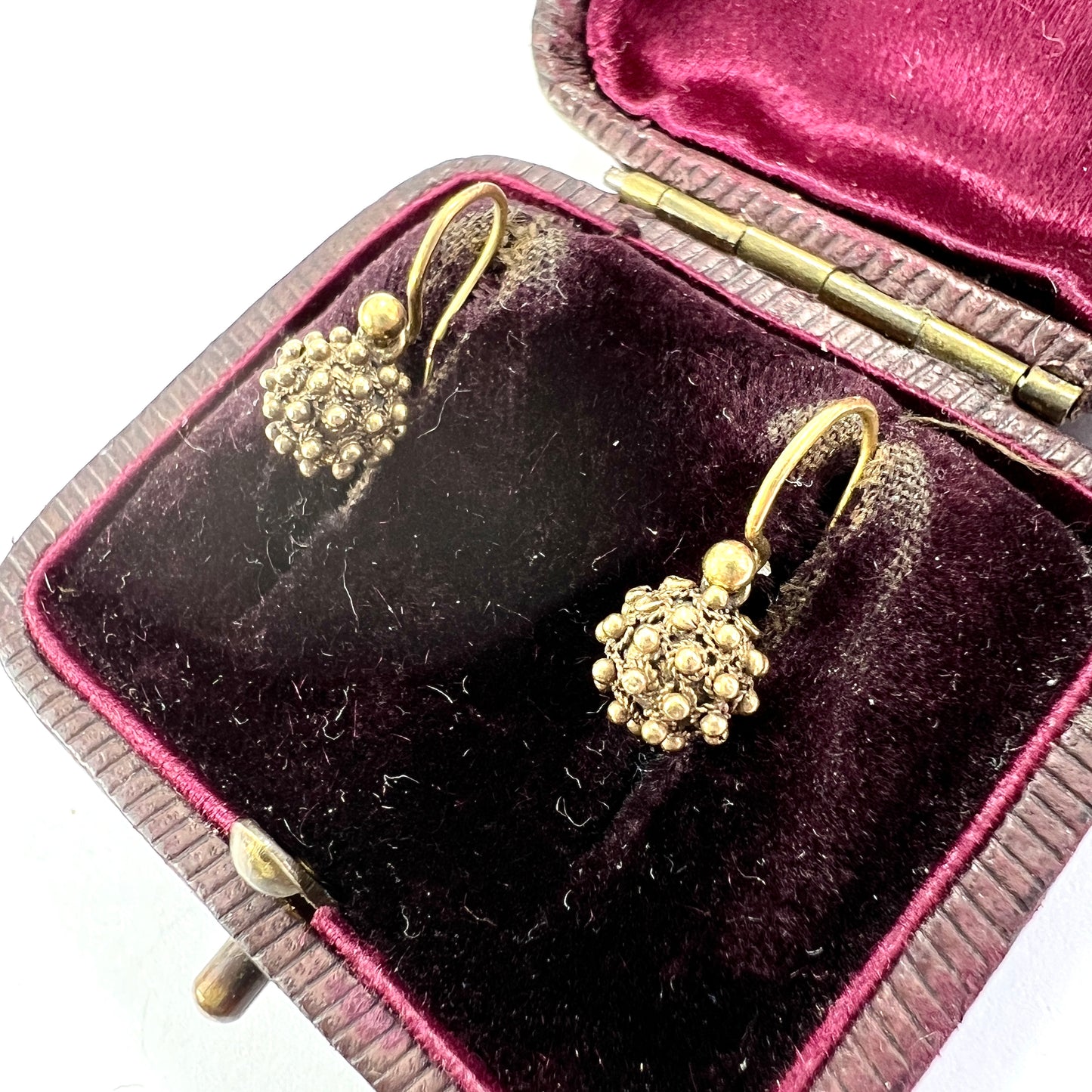 Tiny Victorian Cannetille Ball Earrings in 9CT Gold