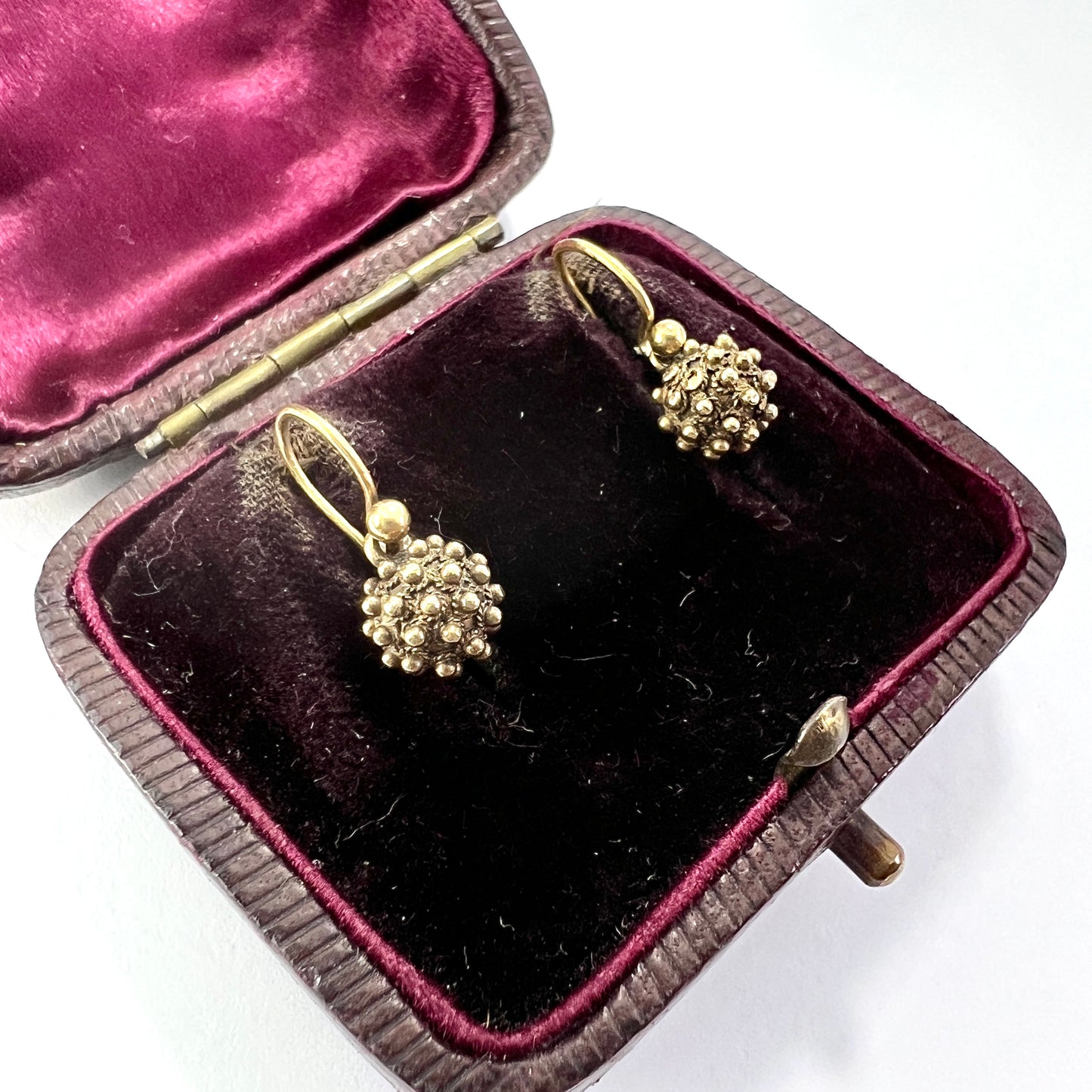 Tiny Victorian Cannetille Ball Earrings in 9CT Gold
