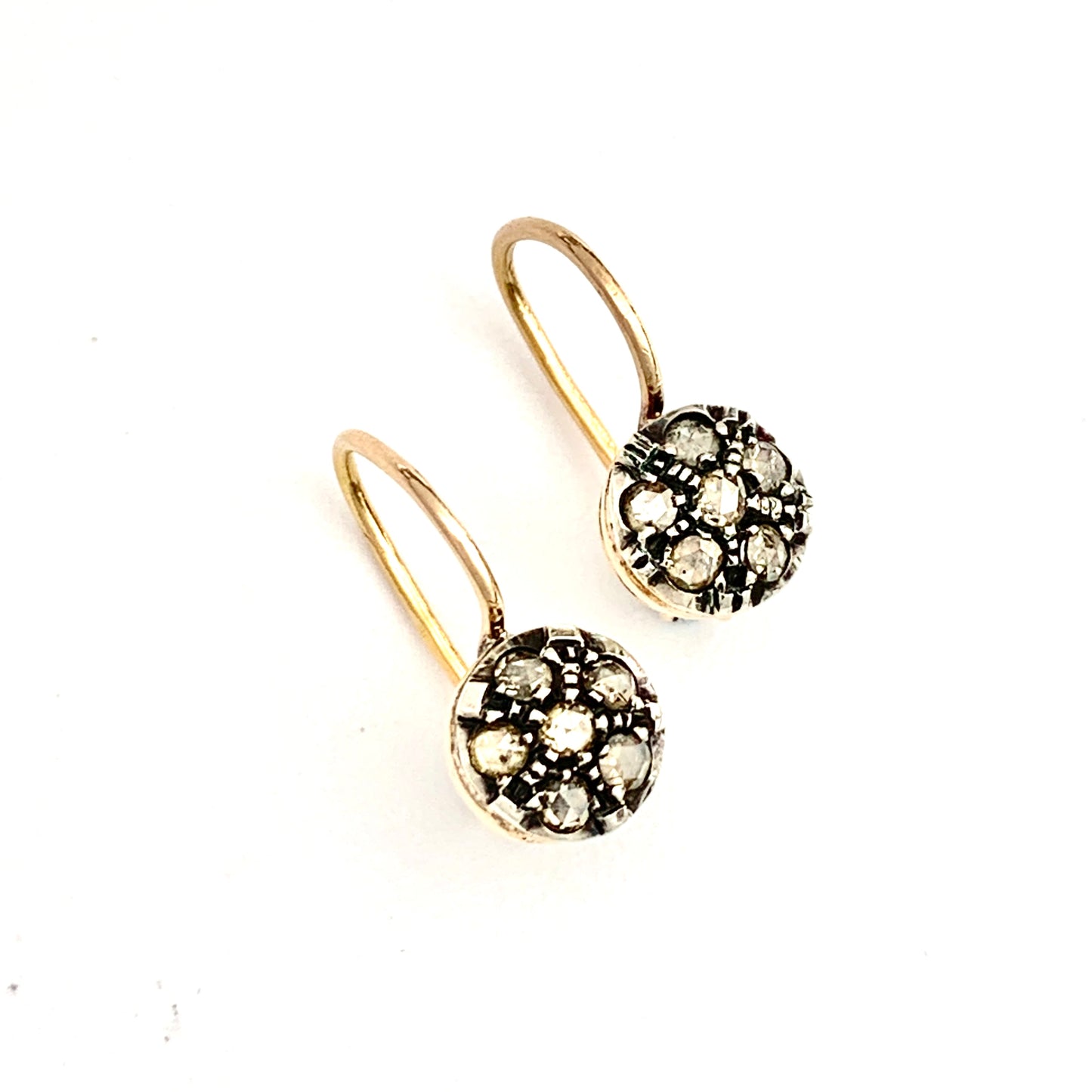 Vintage Rose Cut Diamond Cluster Earrings in 14CT Gold