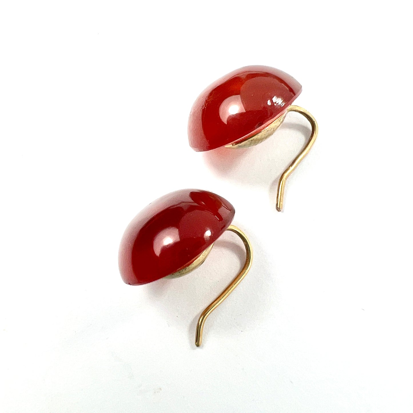 Victorian 15CT Gold Red Agate Button Earrings