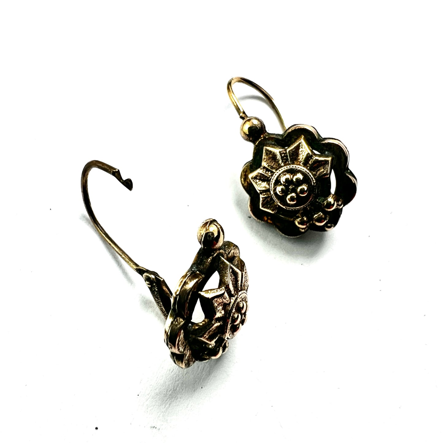 Victorian Rolled Gold Floral Dormeuse Earrings