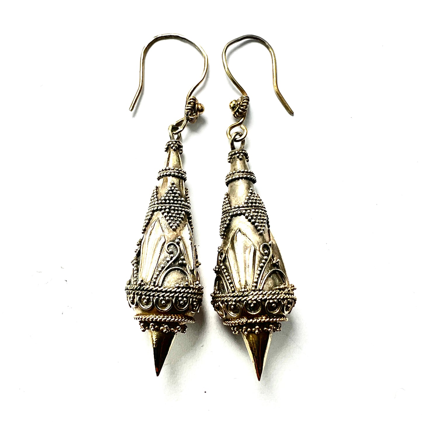 Victorian Silver Gilt Etruscan Torpedo Earrings