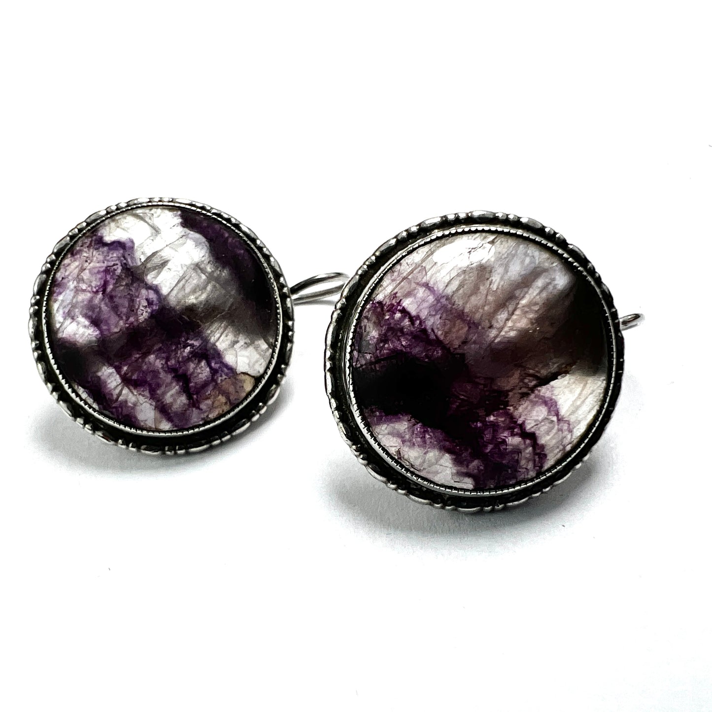 Art Deco Silver Blue John Earrings