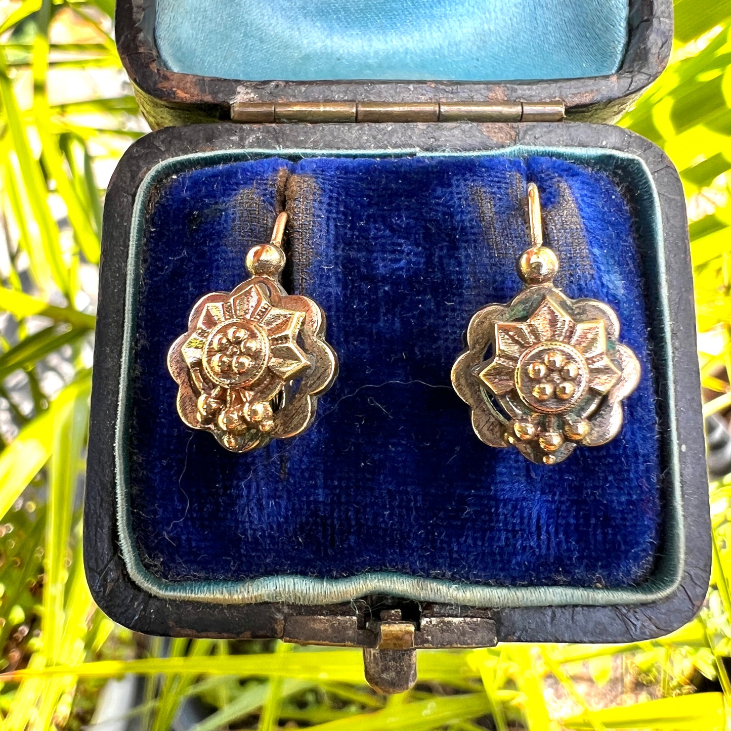 Victorian Rolled Gold Floral Dormeuse Earrings