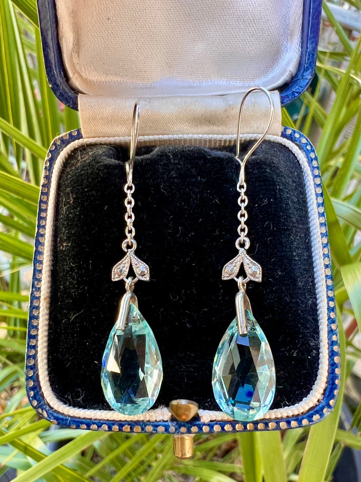 Edwardian Silver Aquamarine Paste Teardrop Earrings