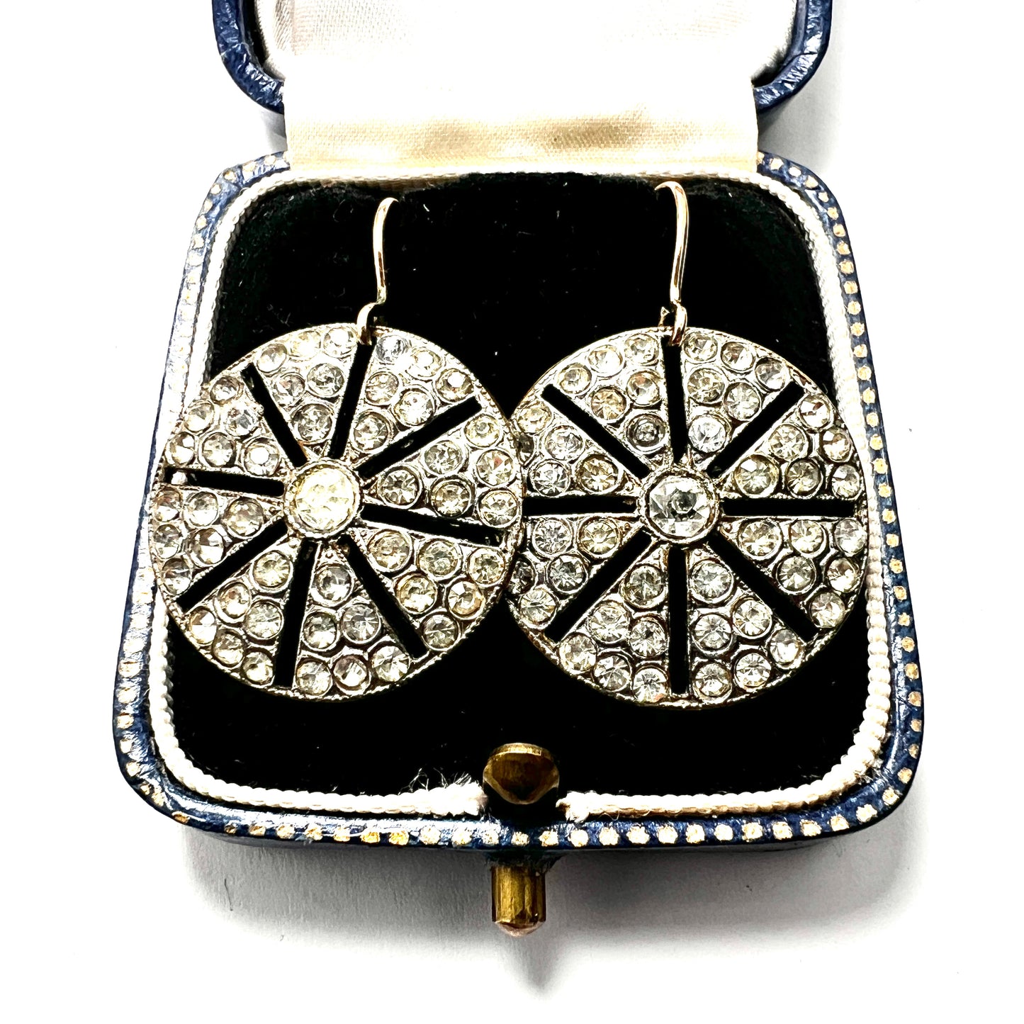 Vintage Art Deco 9CT Gold and Silver Paste Wheel Earrings