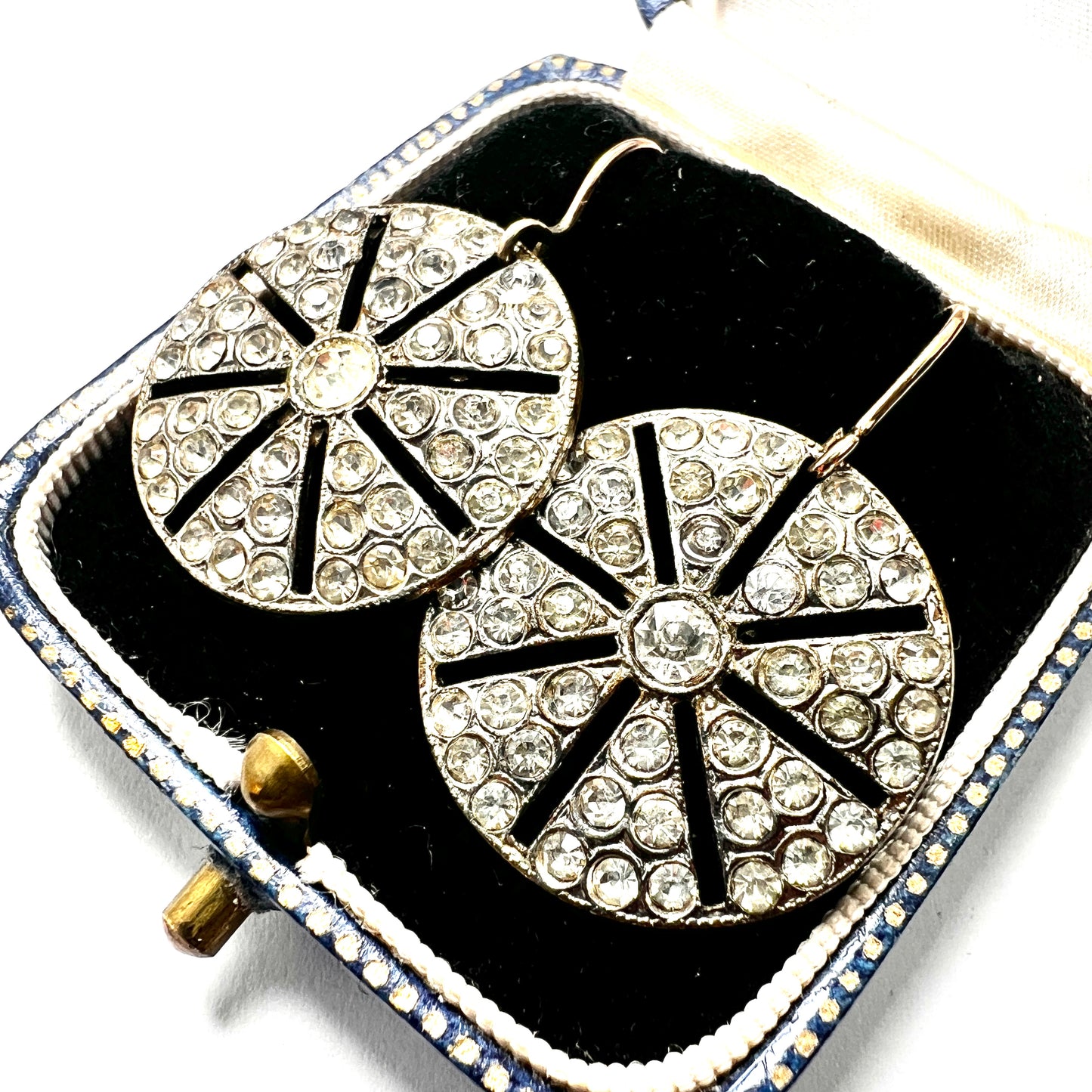 Vintage Art Deco 9CT Gold and Silver Paste Wheel Earrings