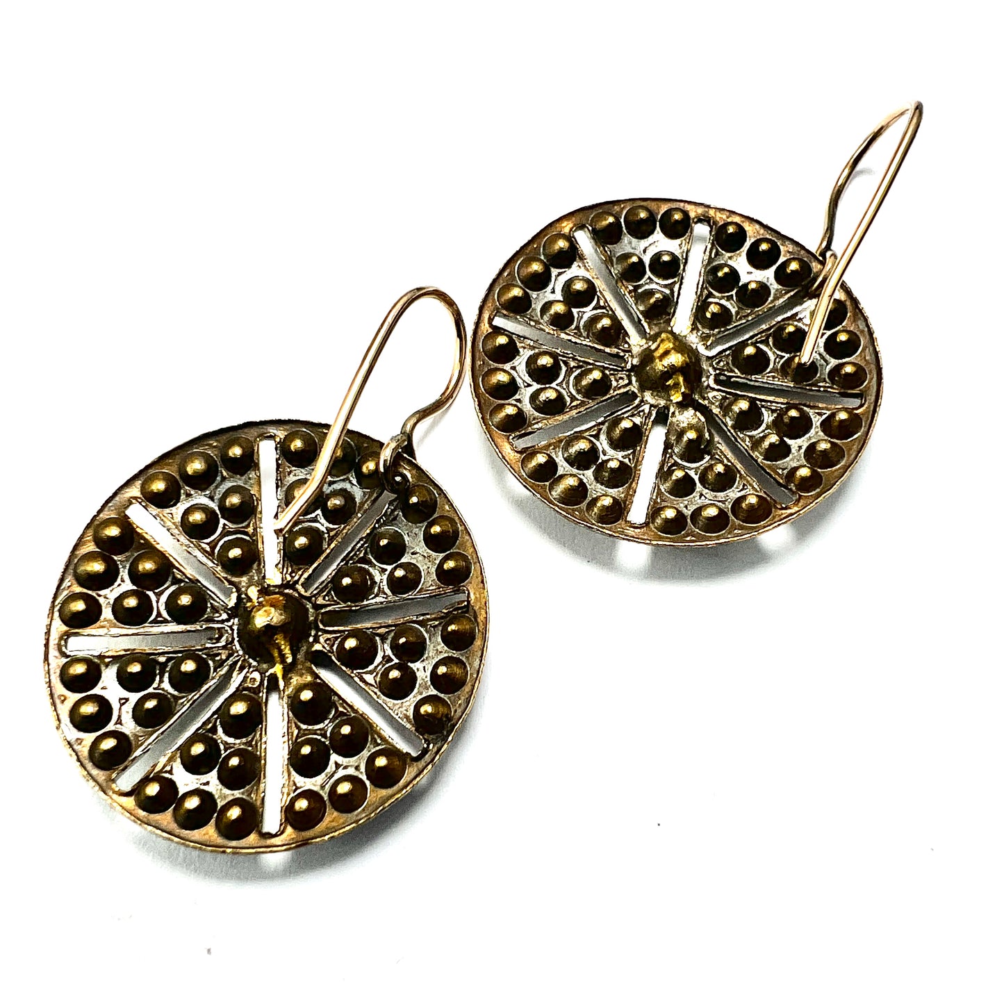 Vintage Art Deco 9CT Gold and Silver Paste Wheel Earrings
