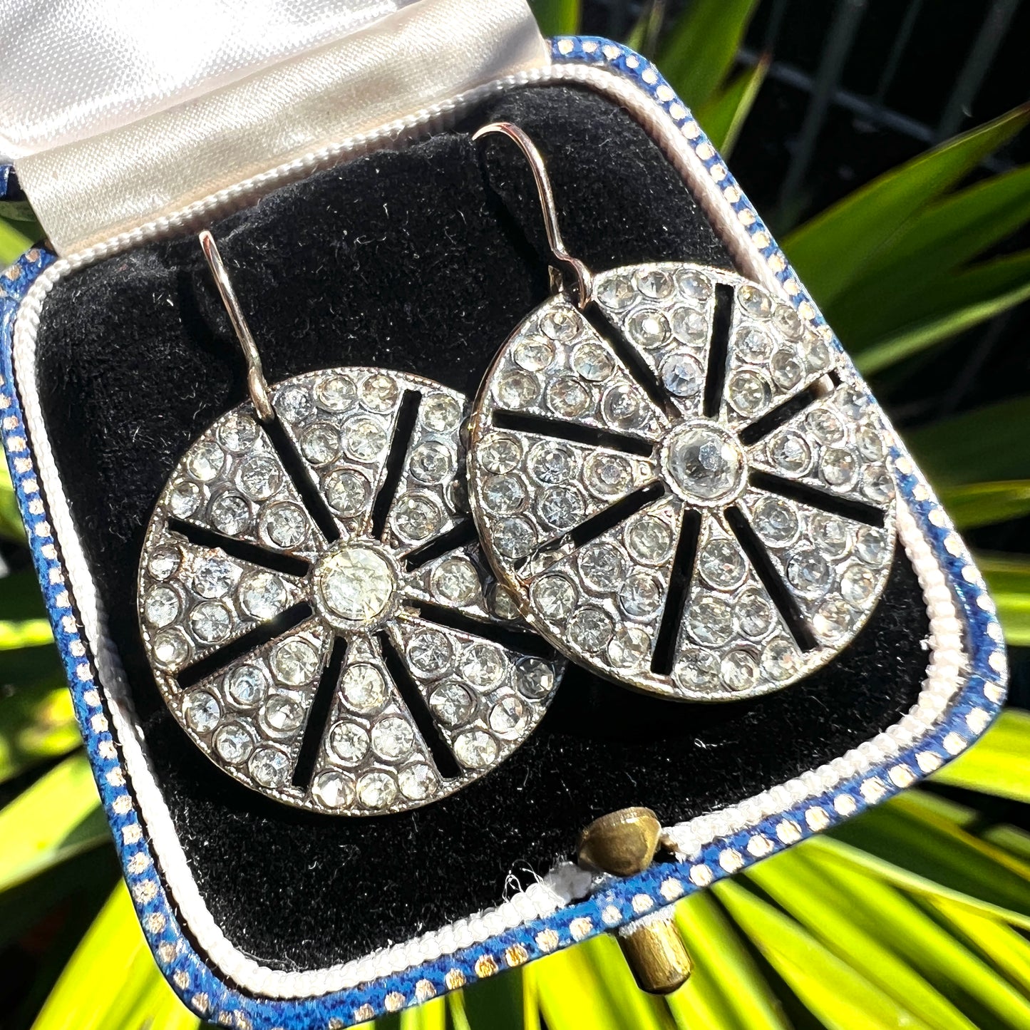 Vintage Art Deco 9CT Gold and Silver Paste Wheel Earrings
