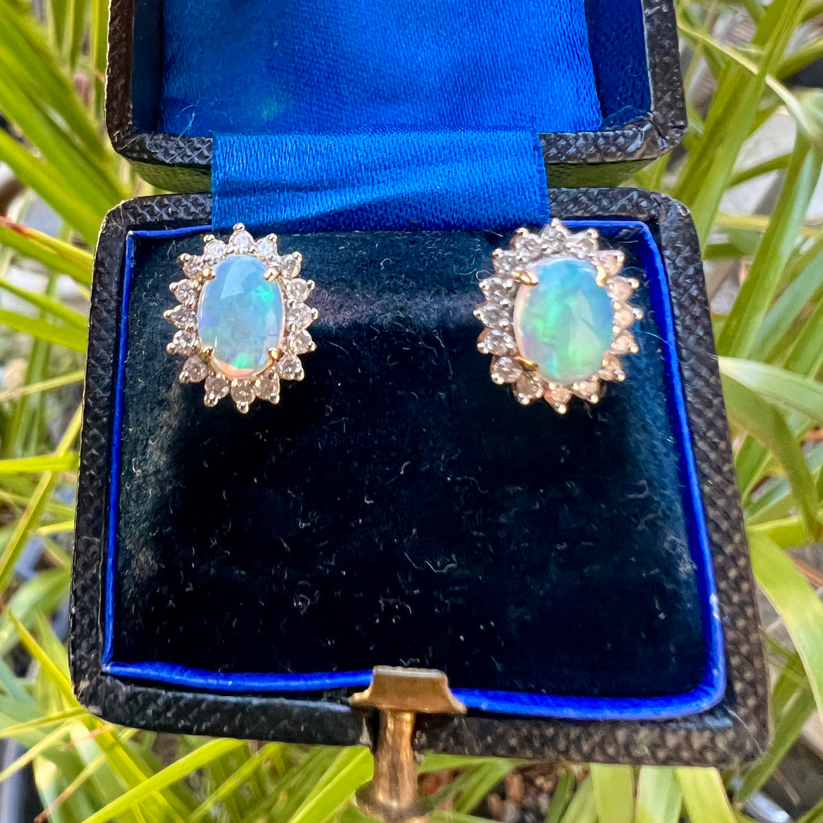 Vintage 14CT Gold Diamond and Opal Halo Studs