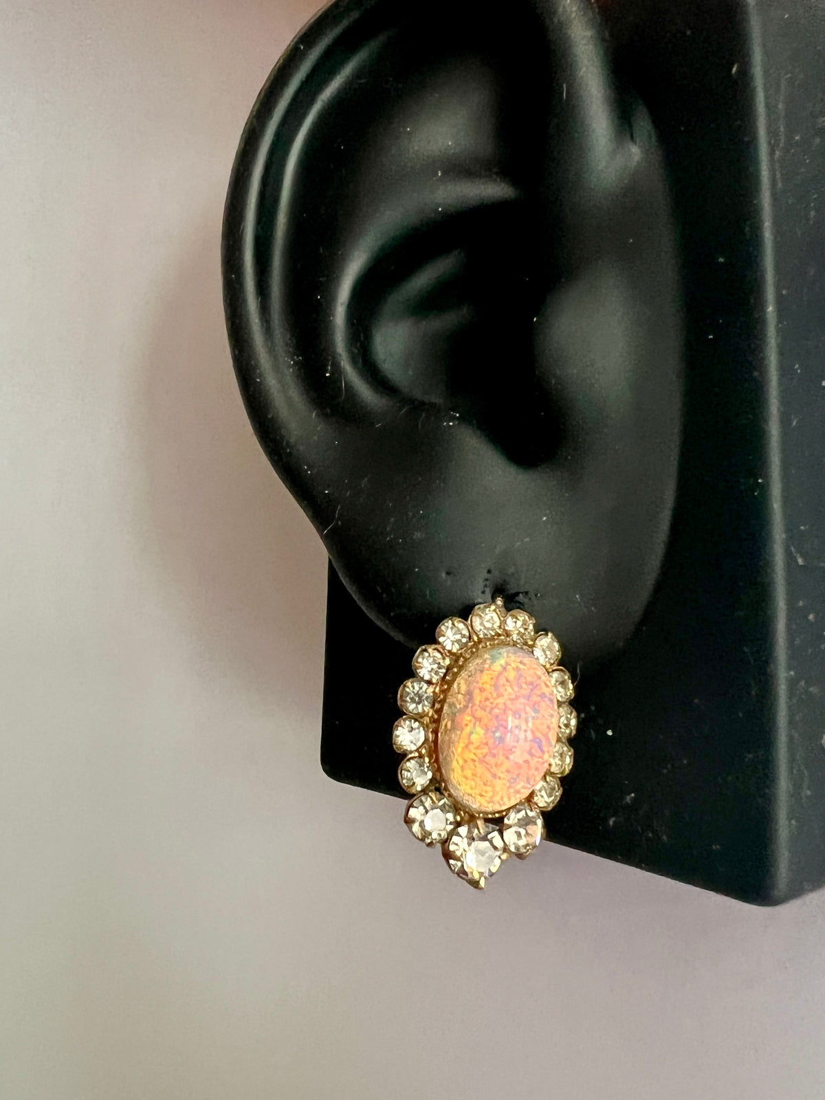 Vintage Georgian Style Opaline Halo Earrings with Gold Wires