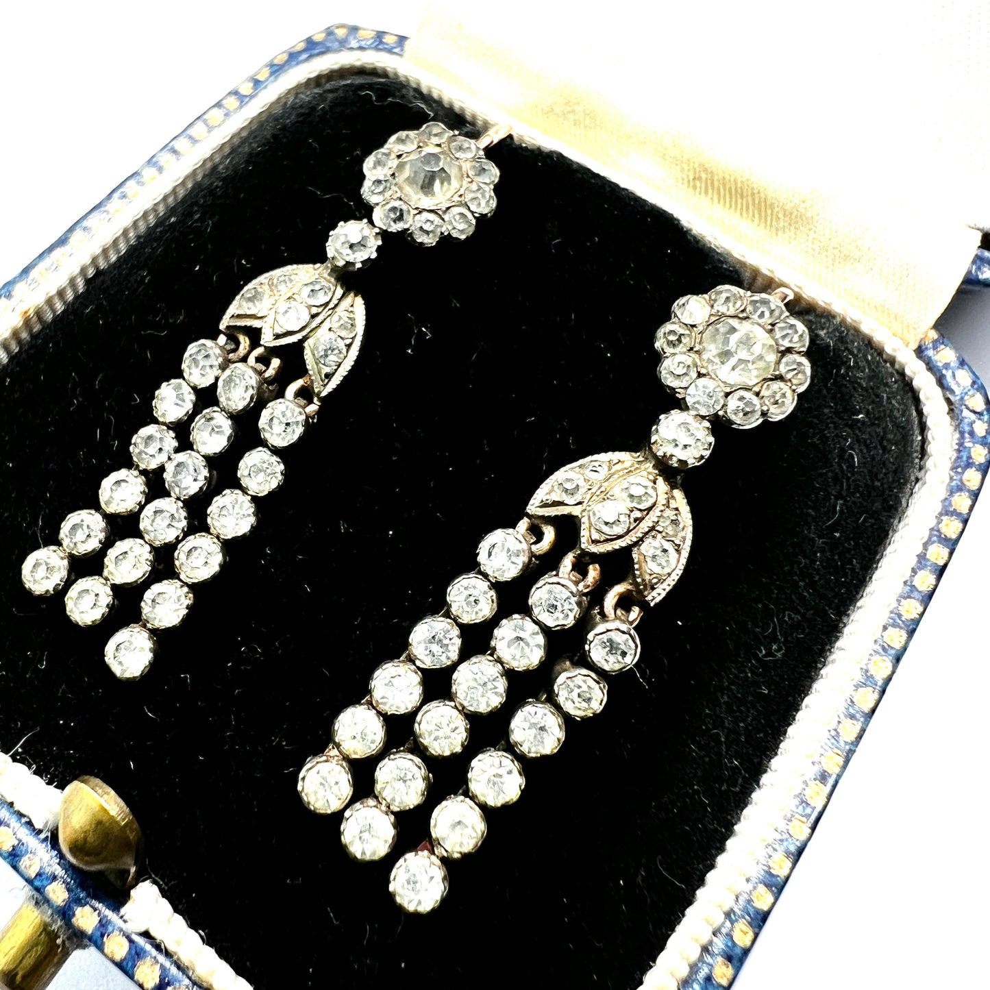 Victorian 9CT Gold Silver Paste Tassel Drop Earrings
