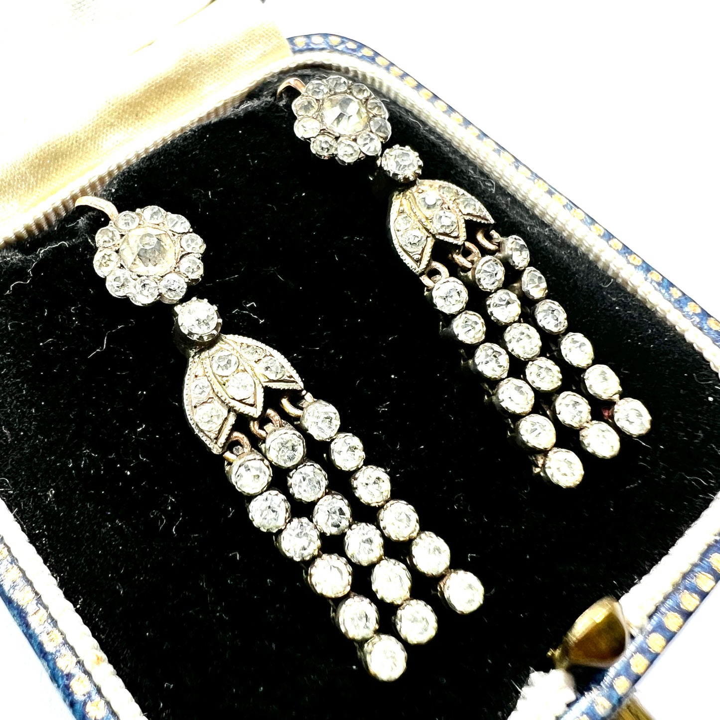 Victorian 9CT Gold Silver Paste Tassel Drop Earrings
