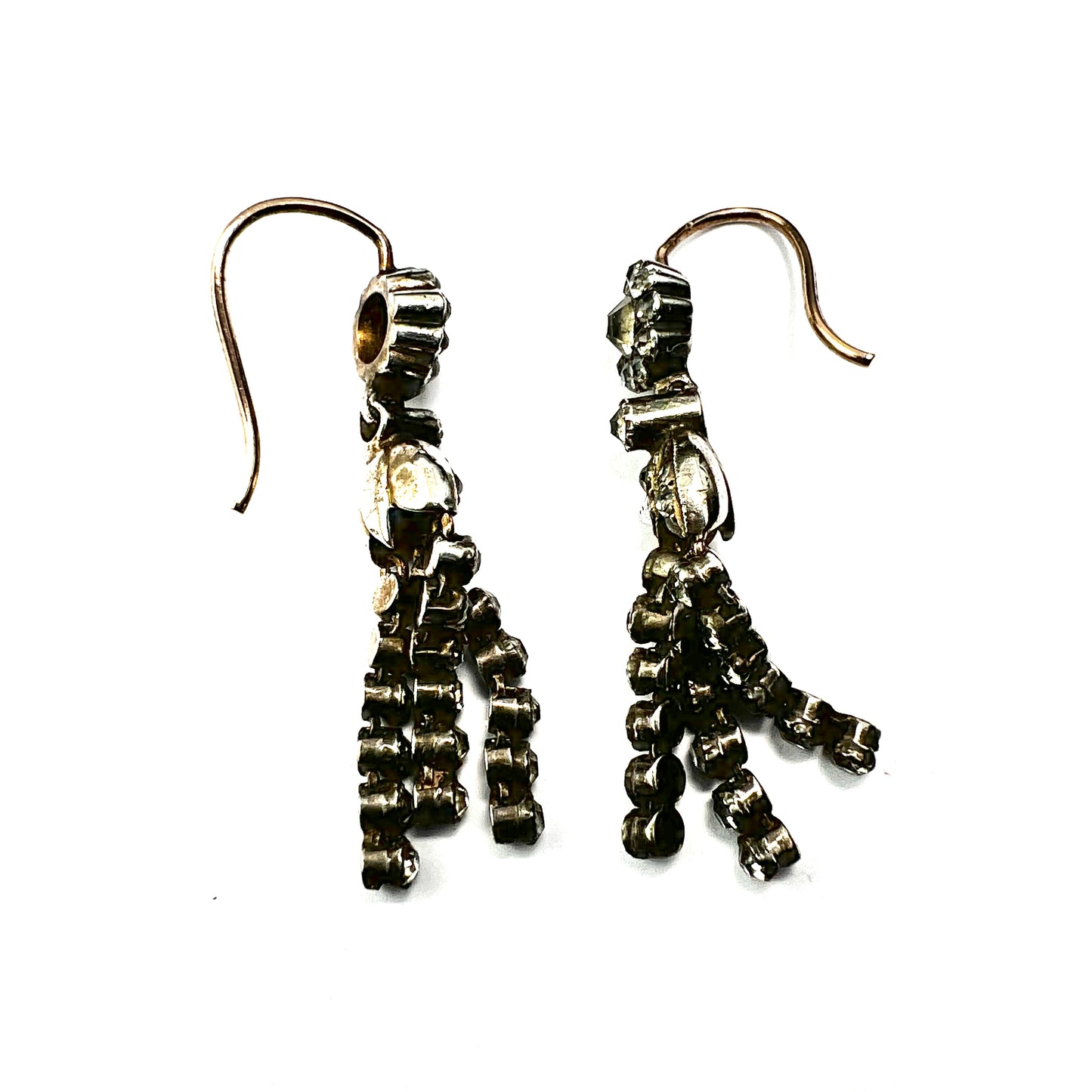 Victorian 9CT Gold Silver Paste Tassel Drop Earrings
