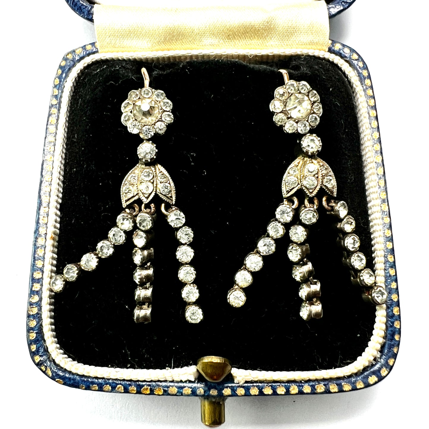 Victorian 9CT Gold Silver Paste Tassel Drop Earrings