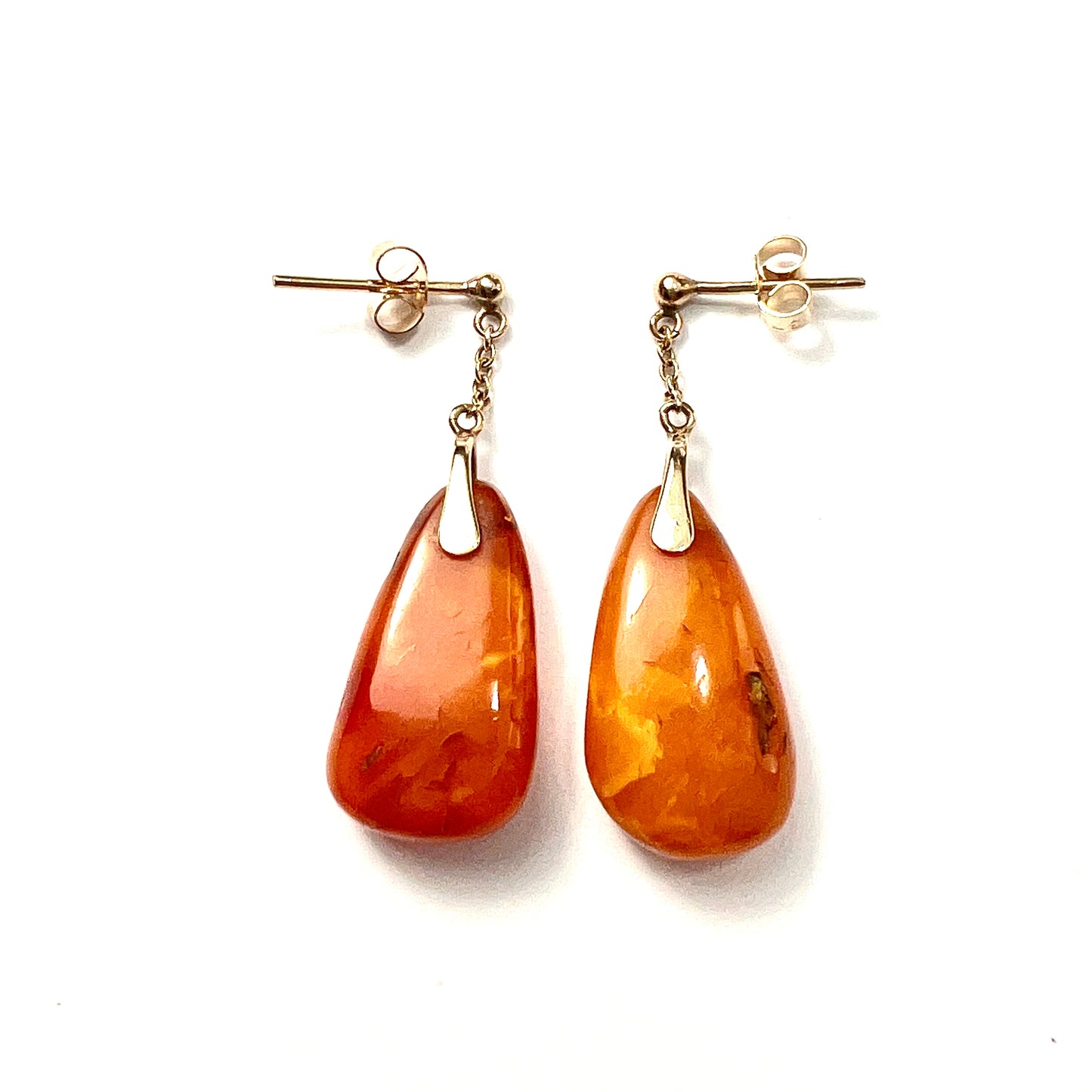 Antique Edwardian Amber Teardrop Earrings in 9CT Gold