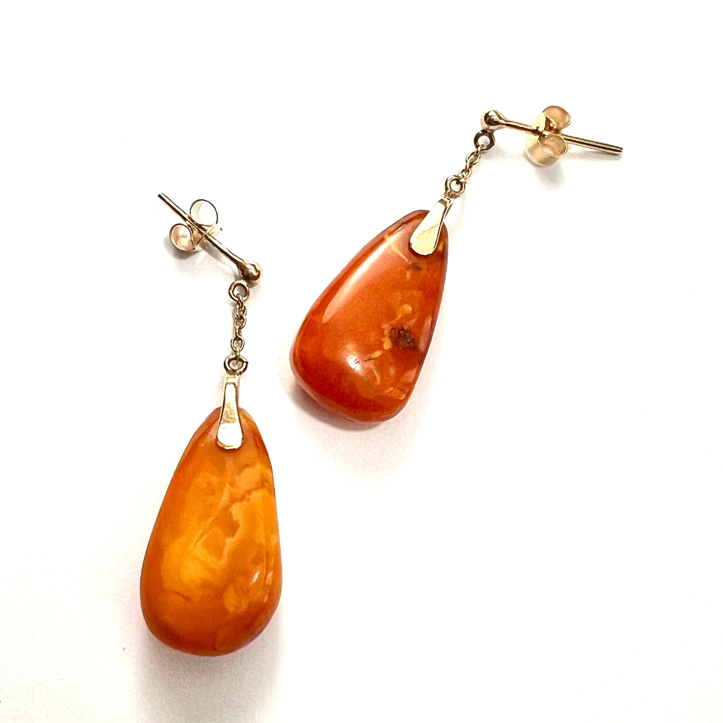 Antique Edwardian Amber Teardrop Earrings in 9CT Gold