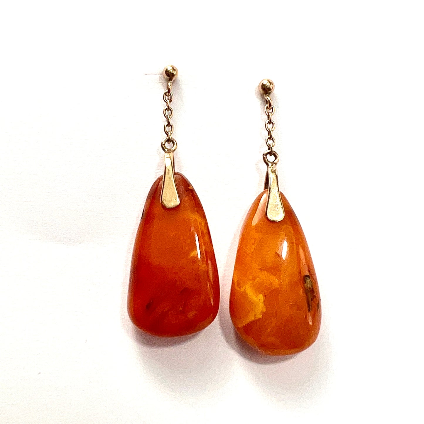 Antique Edwardian Amber Teardrop Earrings in 9CT Gold