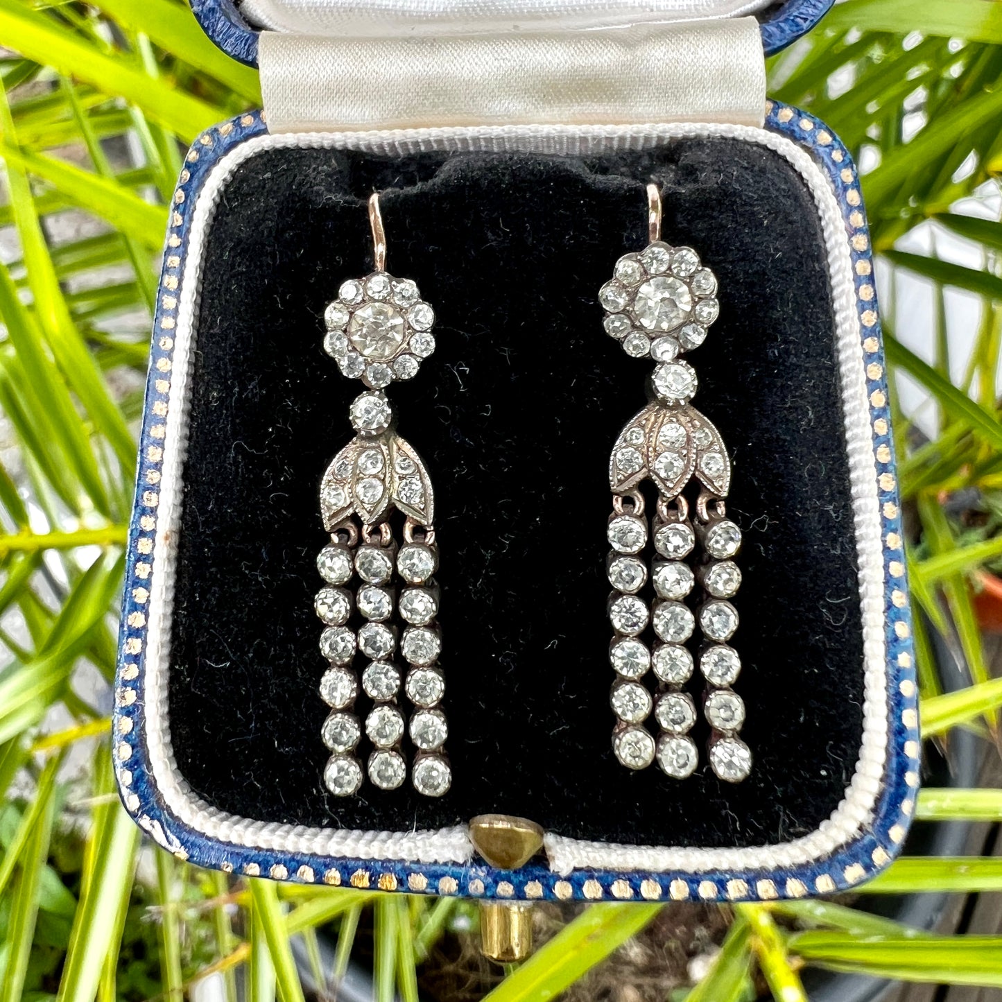 Victorian 9CT Gold Silver Paste Tassel Drop Earrings