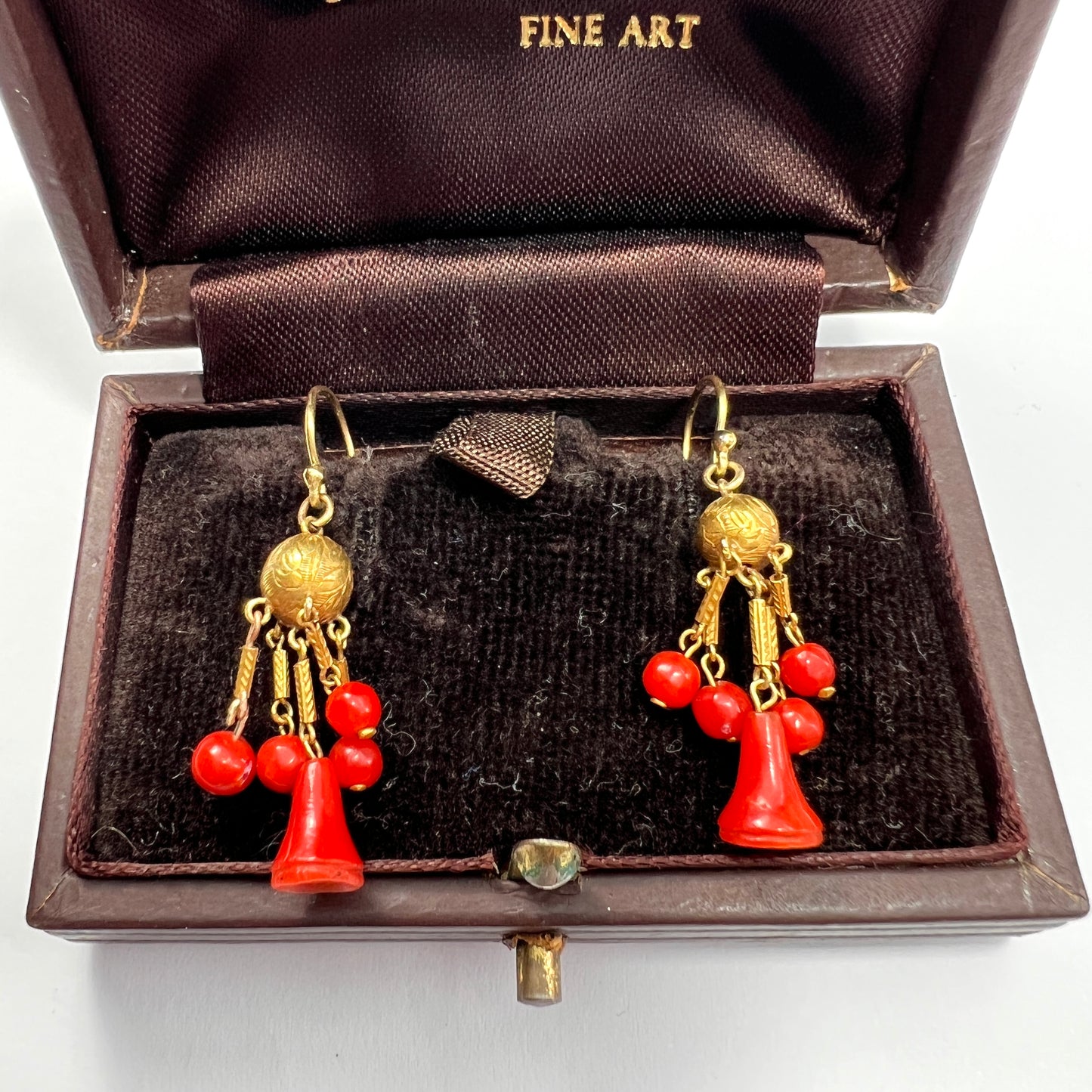 Victorian Coral Bell 15CT Gold Earrings