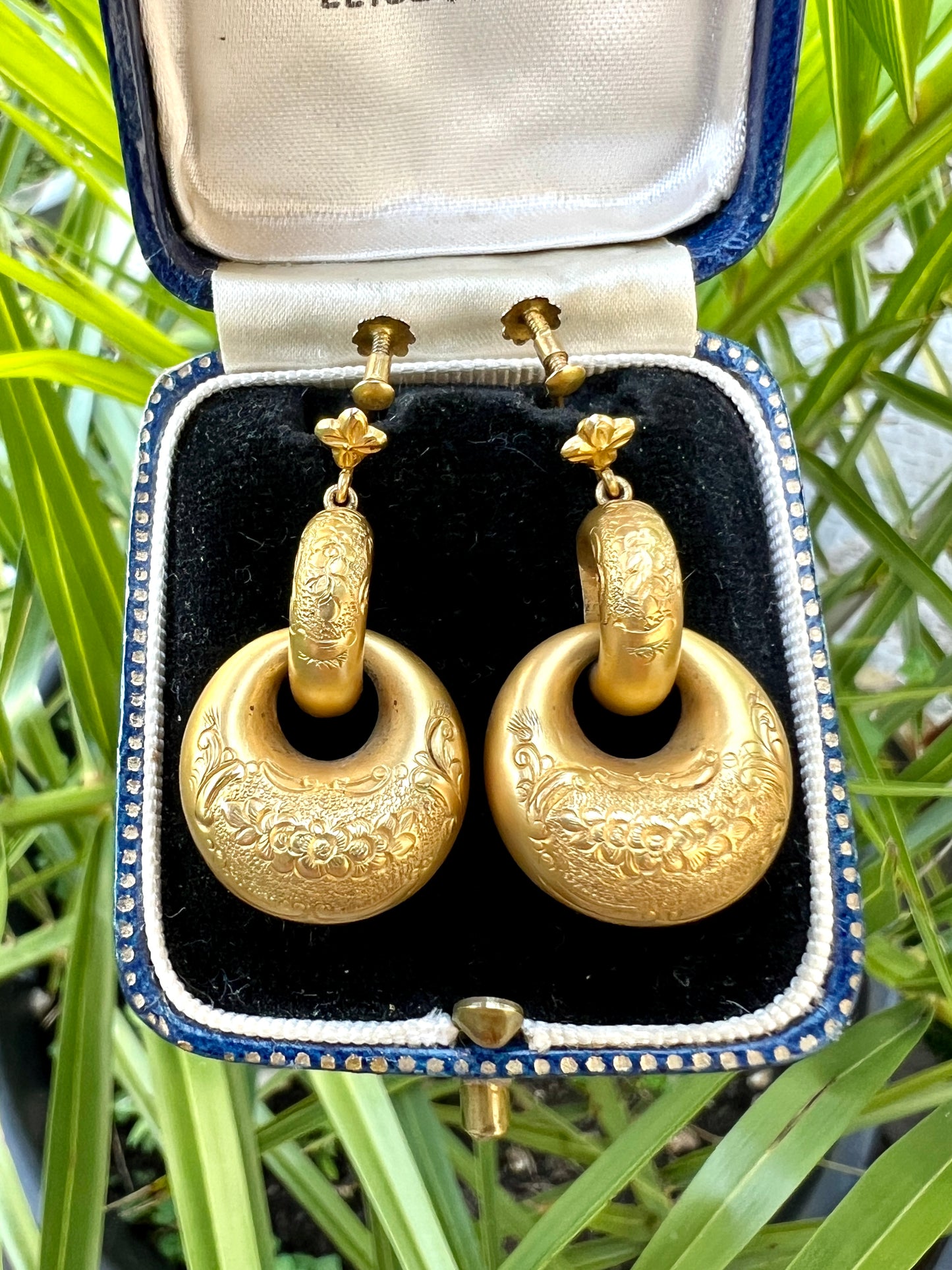 Victorian 15CT Gold Puffy Hoop Drop Earrings
