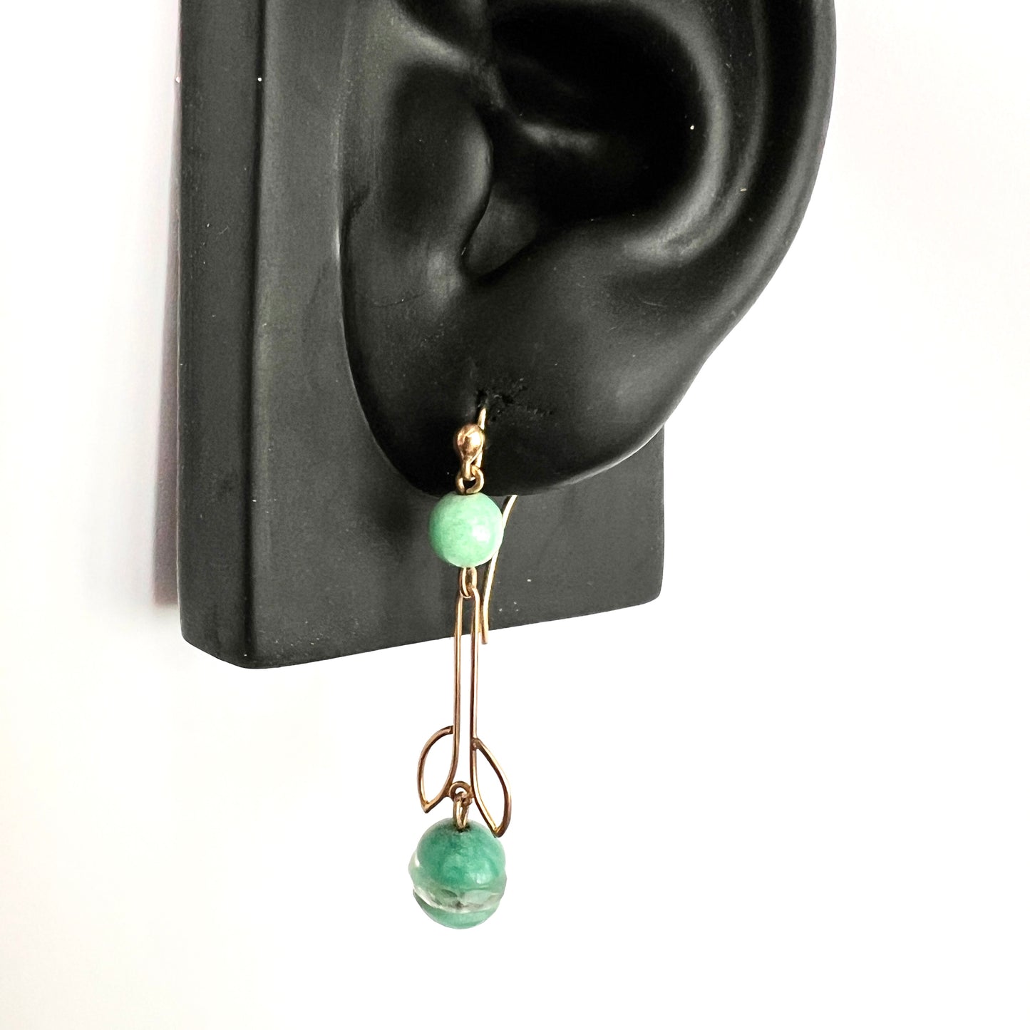 Art Deco Gold Aqua Crystal Egg Earrings