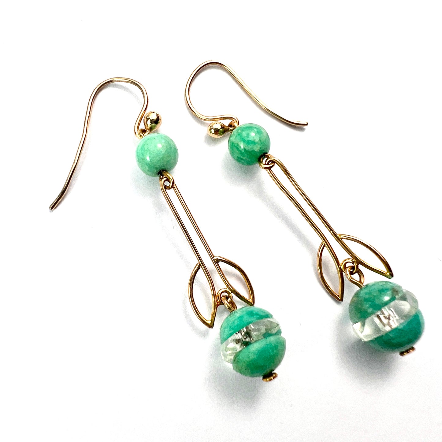 Art Deco Gold Aqua Crystal Egg Earrings