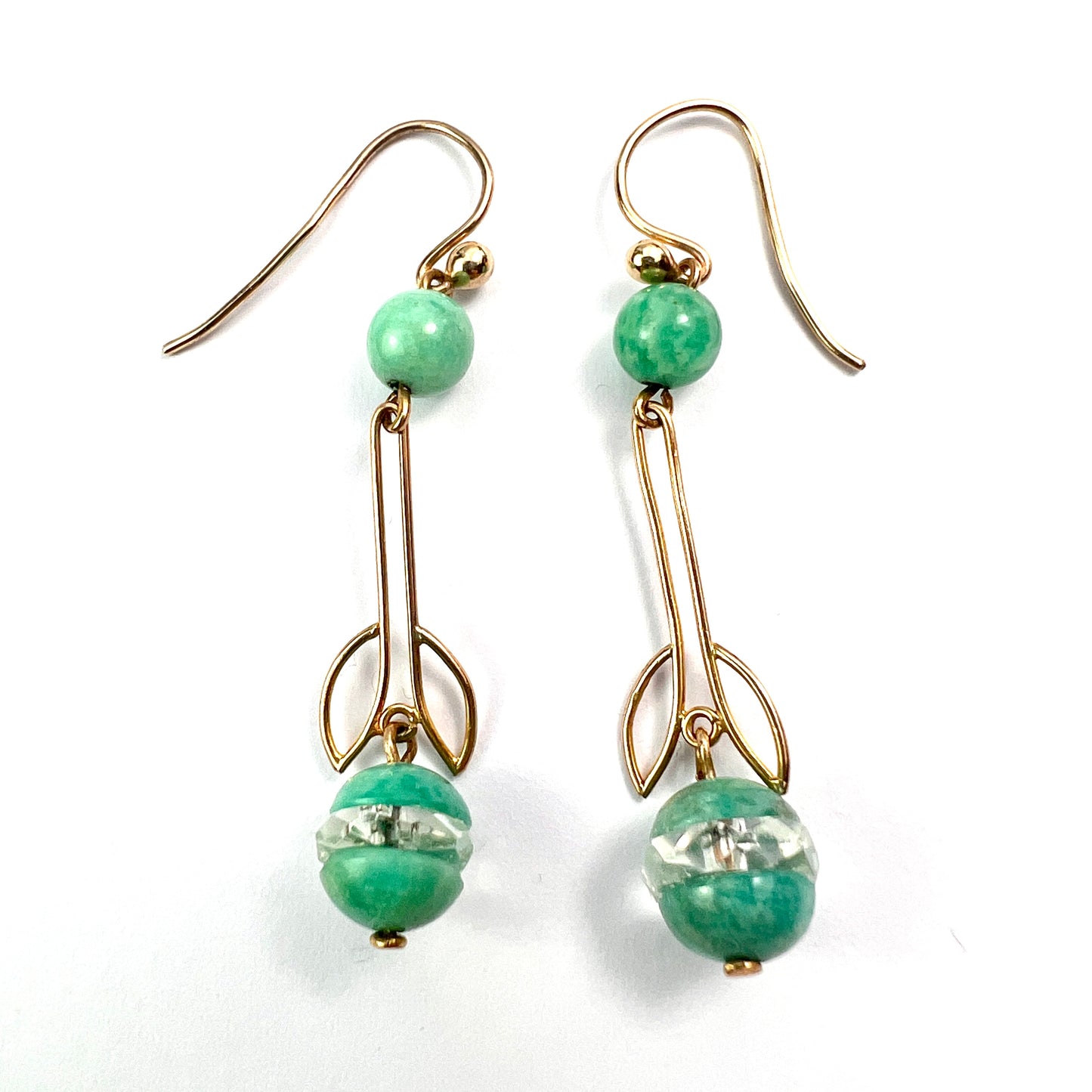 Art Deco Gold Aqua Crystal Egg Earrings