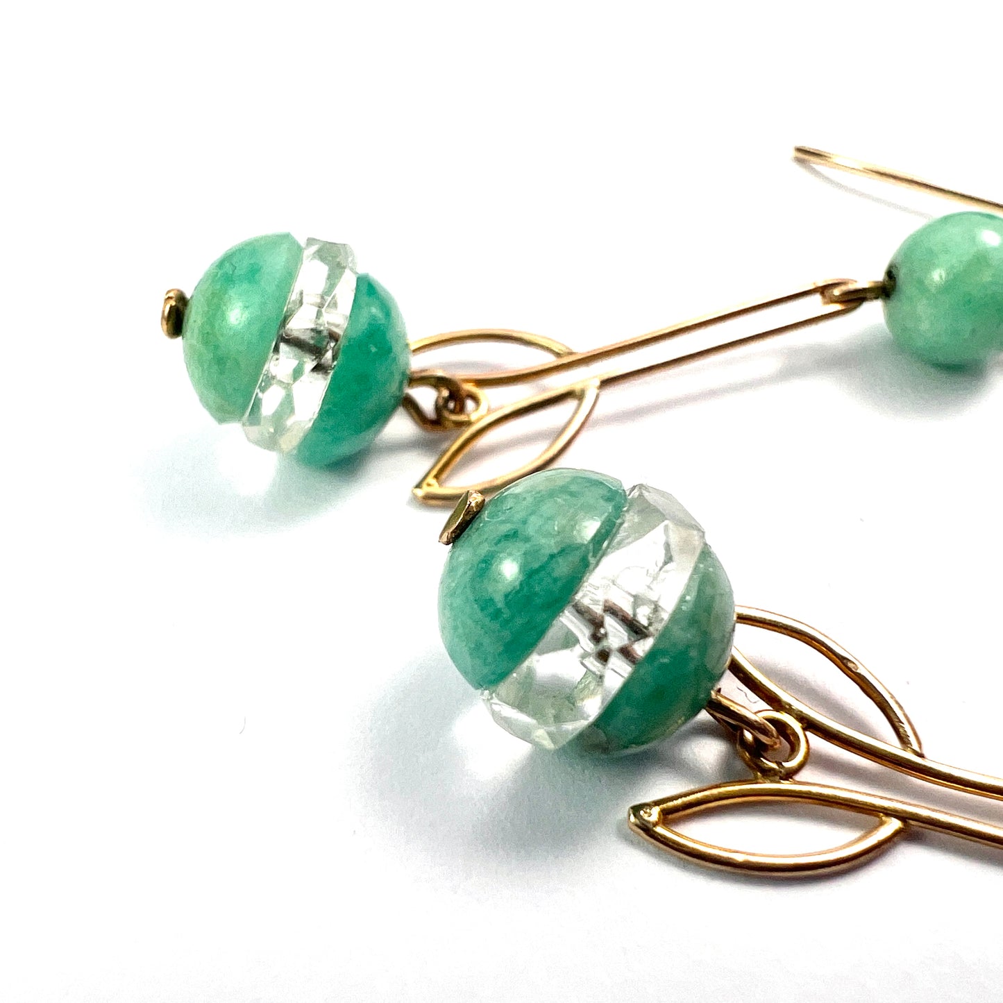Art Deco Gold Aqua Crystal Egg Earrings