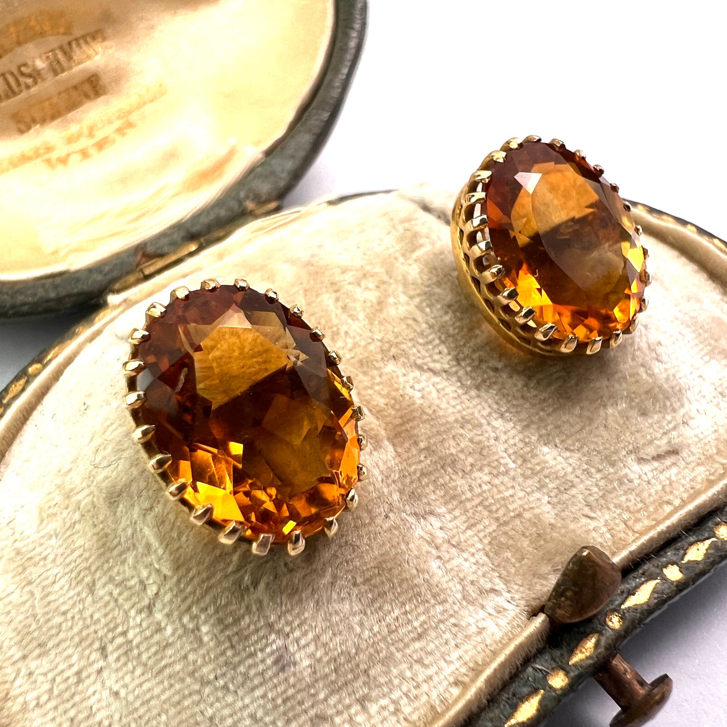 Edwardian Citrine 9CT Gold Oval Stud Earrings