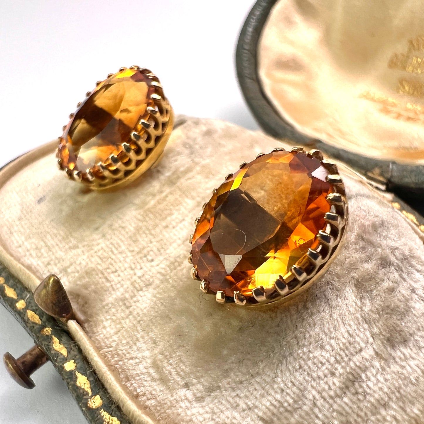 Edwardian Citrine 9CT Gold Oval Stud Earrings