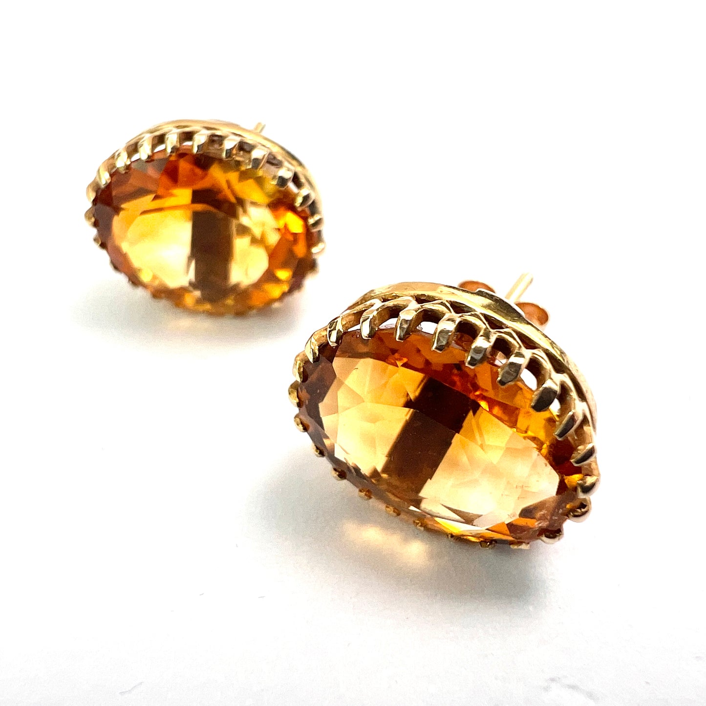 Edwardian Citrine 9CT Gold Oval Stud Earrings