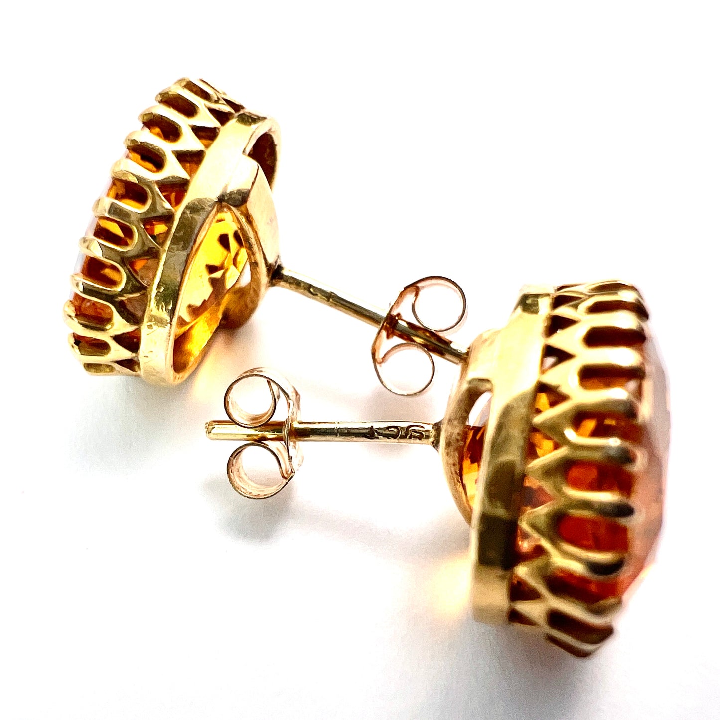 Edwardian Citrine 9CT Gold Oval Stud Earrings