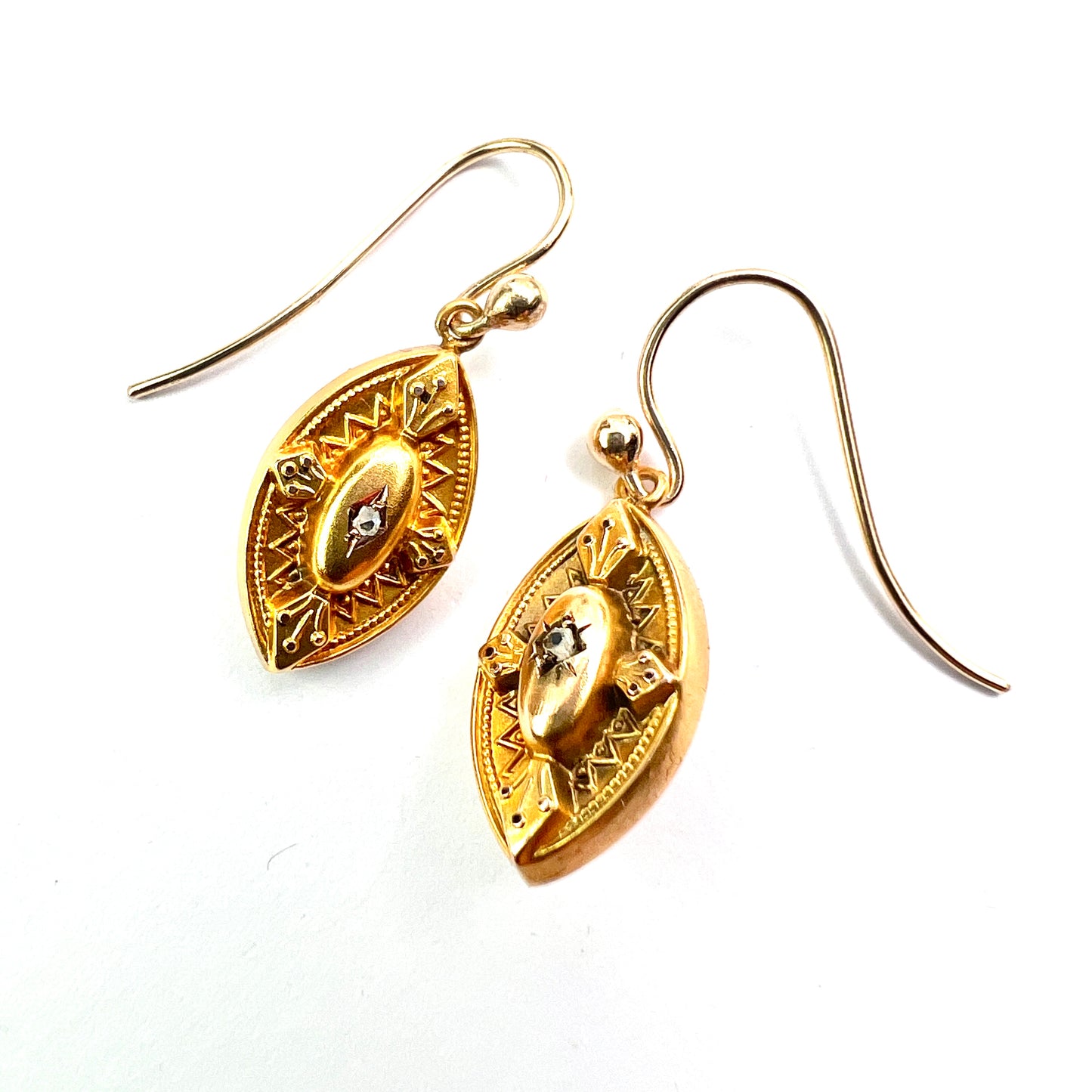 Victorian 9CT Gold Diamond Marquise Earrings