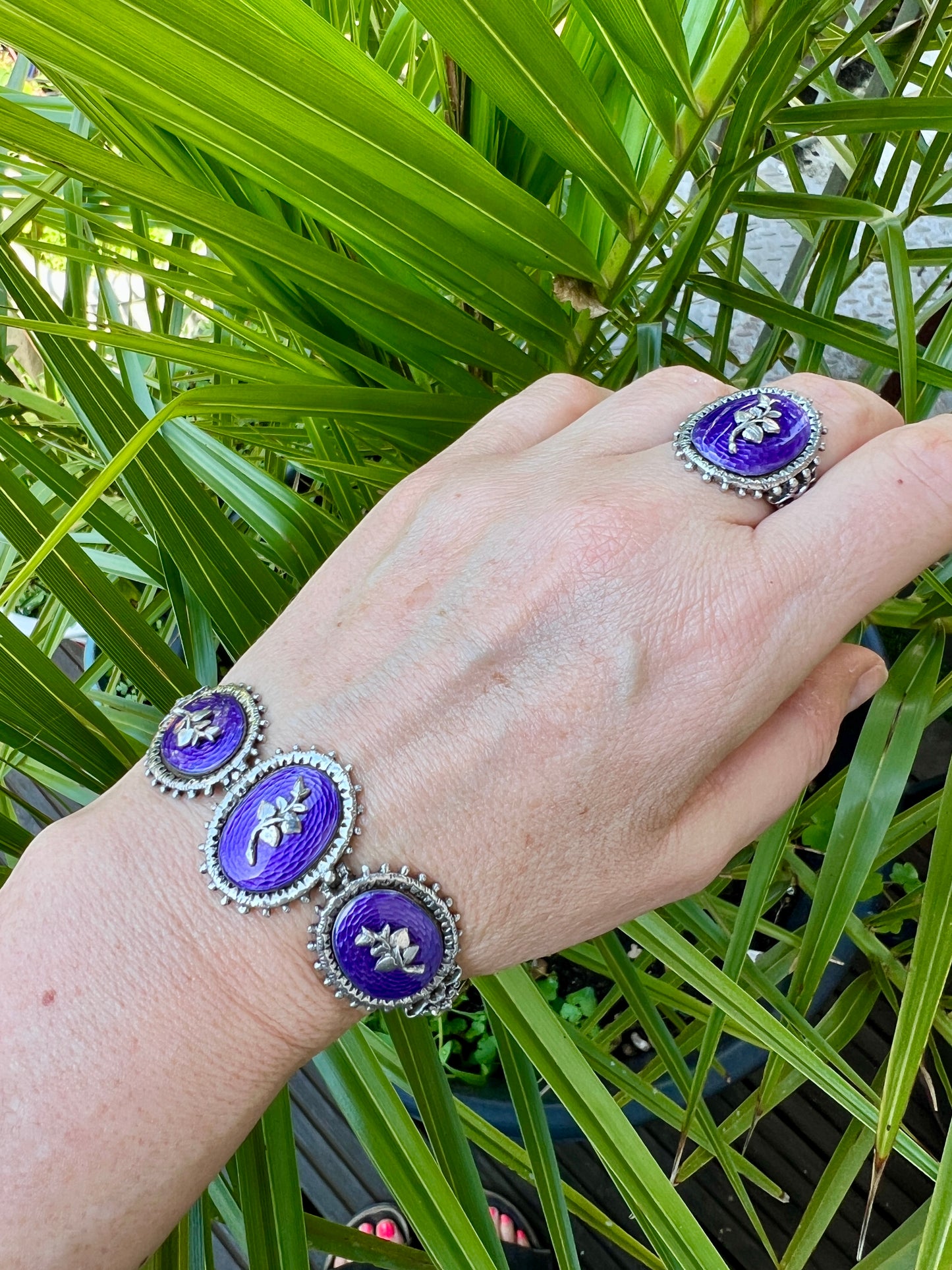 Vintage Enamelled Silver Earrings, Bracelet and Ring by Harold Arthur Lazarus