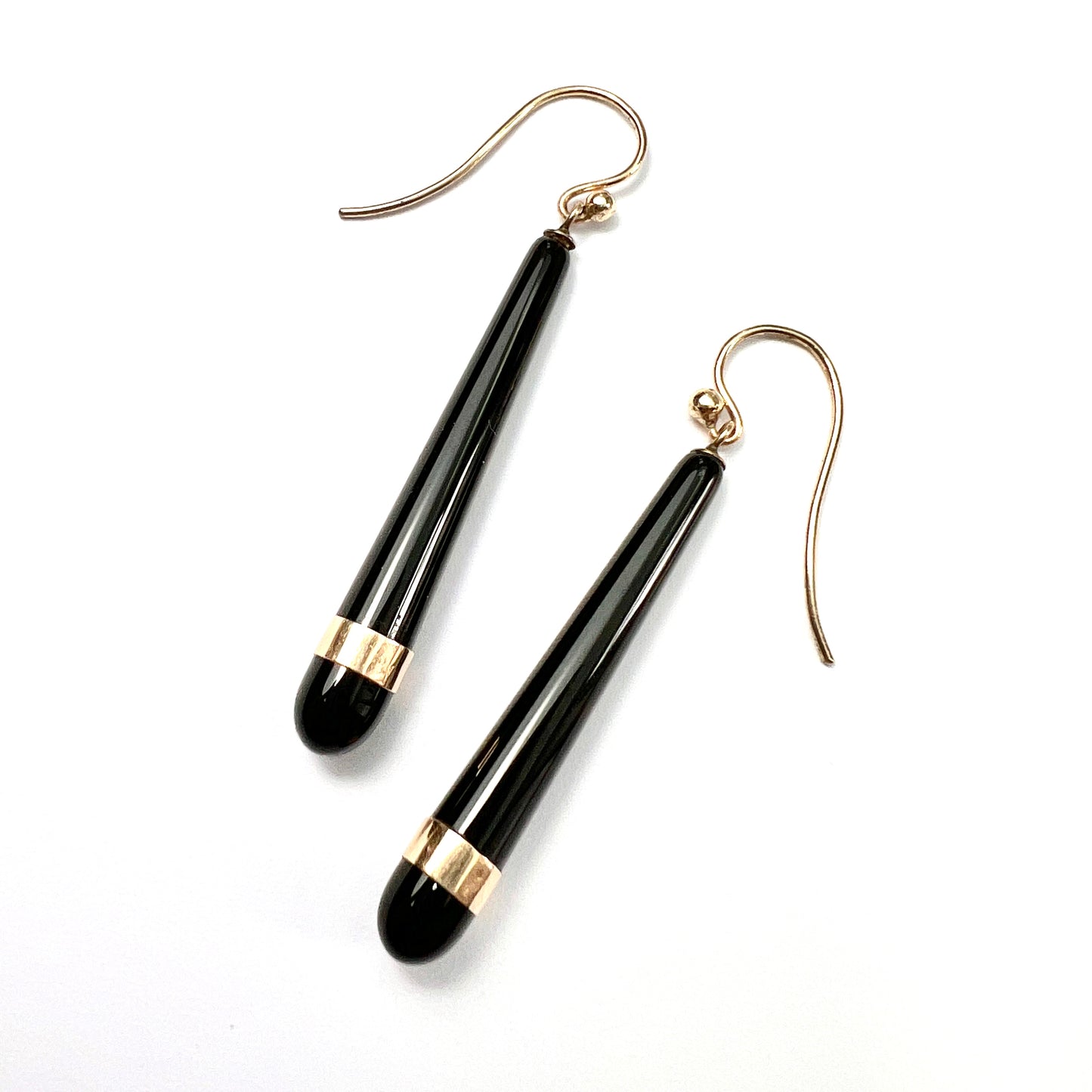 Edwardian Rose Gold-Banded Onyx Drop Earrings