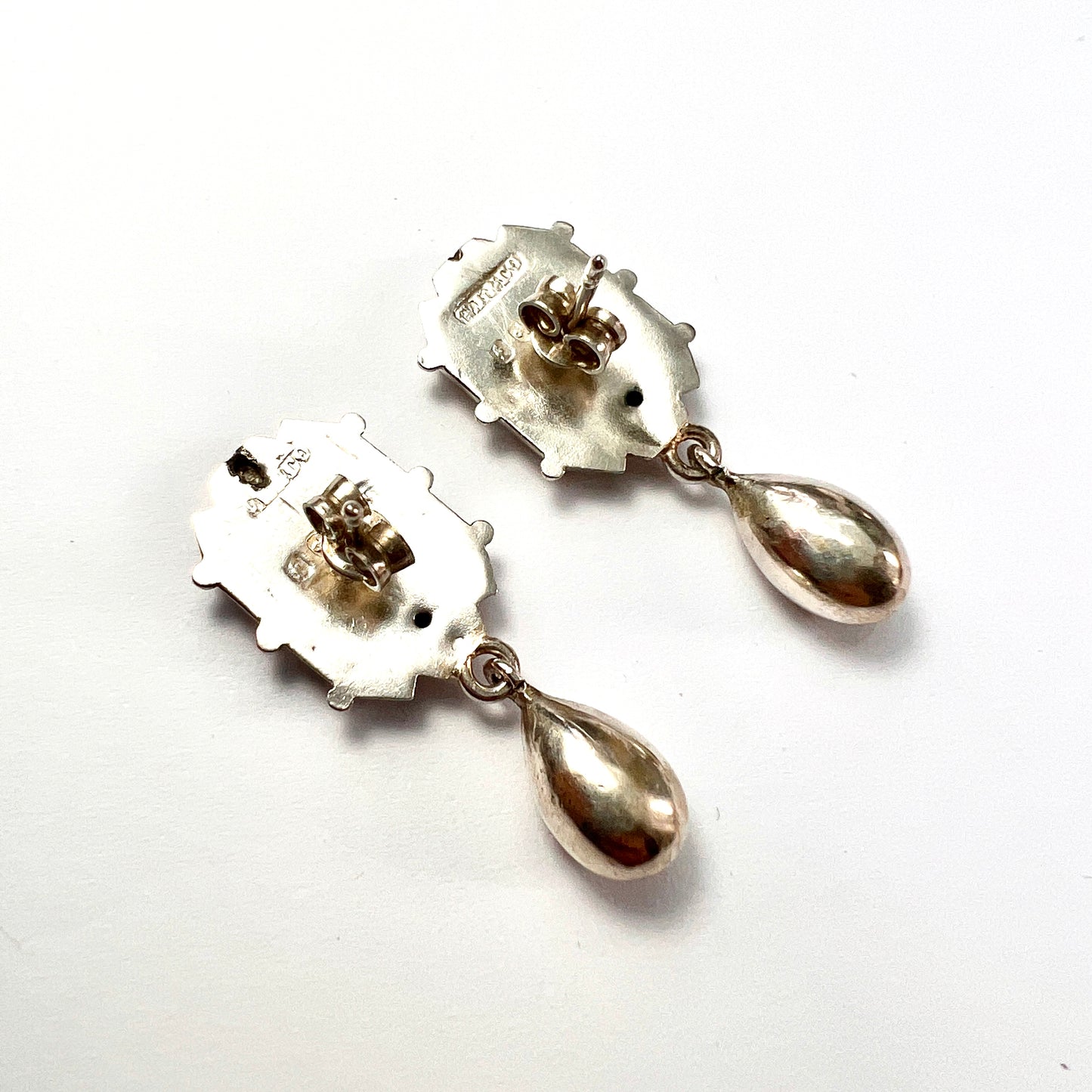 Rare Victorian Aesthetic Period Silver Bird Earrings with Teardrops